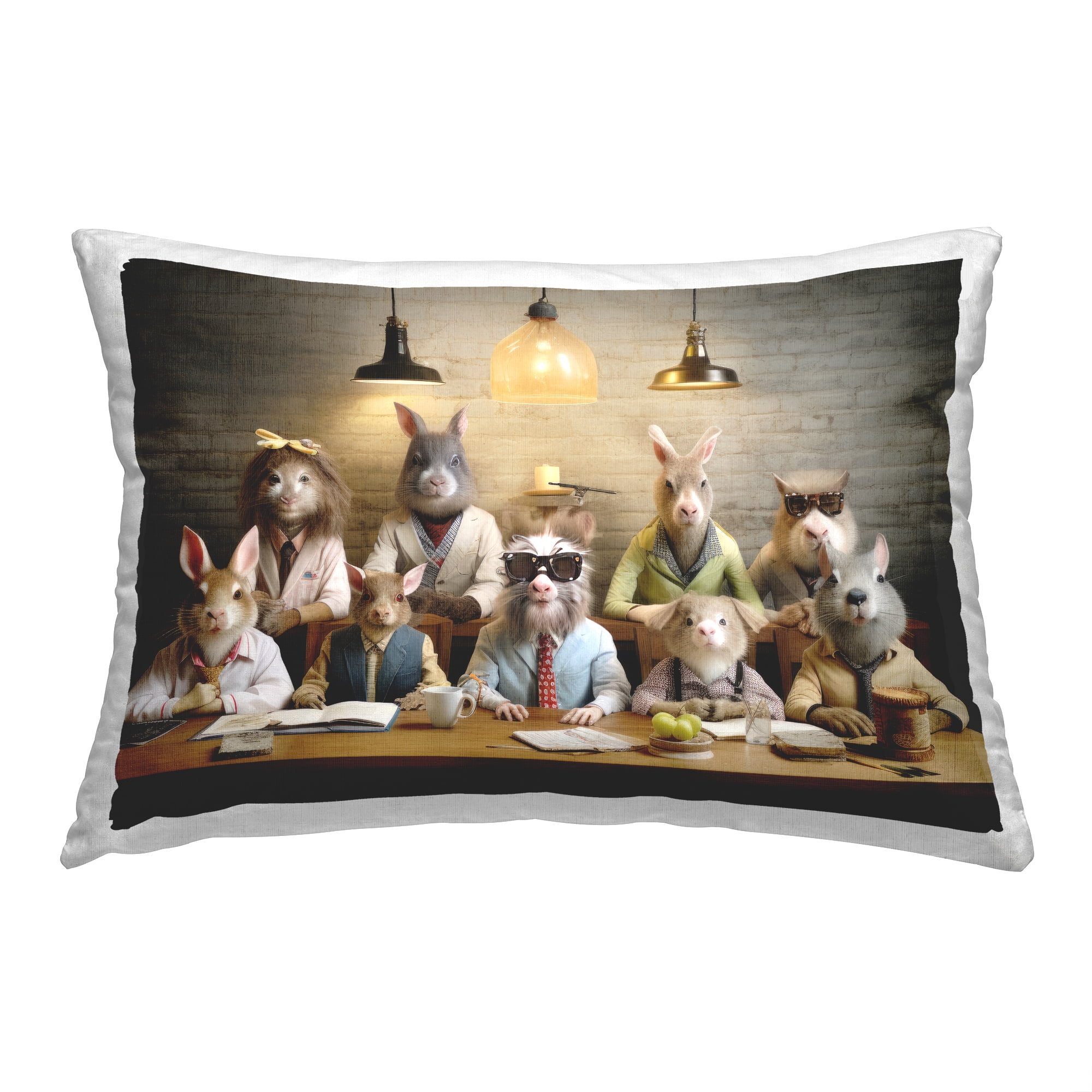 Stupell Industries Wildlife Animals at Table Decorative Printed Throw Pillow, 14 x 20