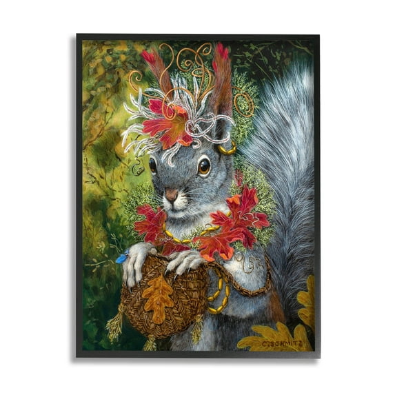 Stupell Industries Wildlife Botanical Squirrel Painting Black Framed Art Print Wall Art, Design by Carolyn Schmitz