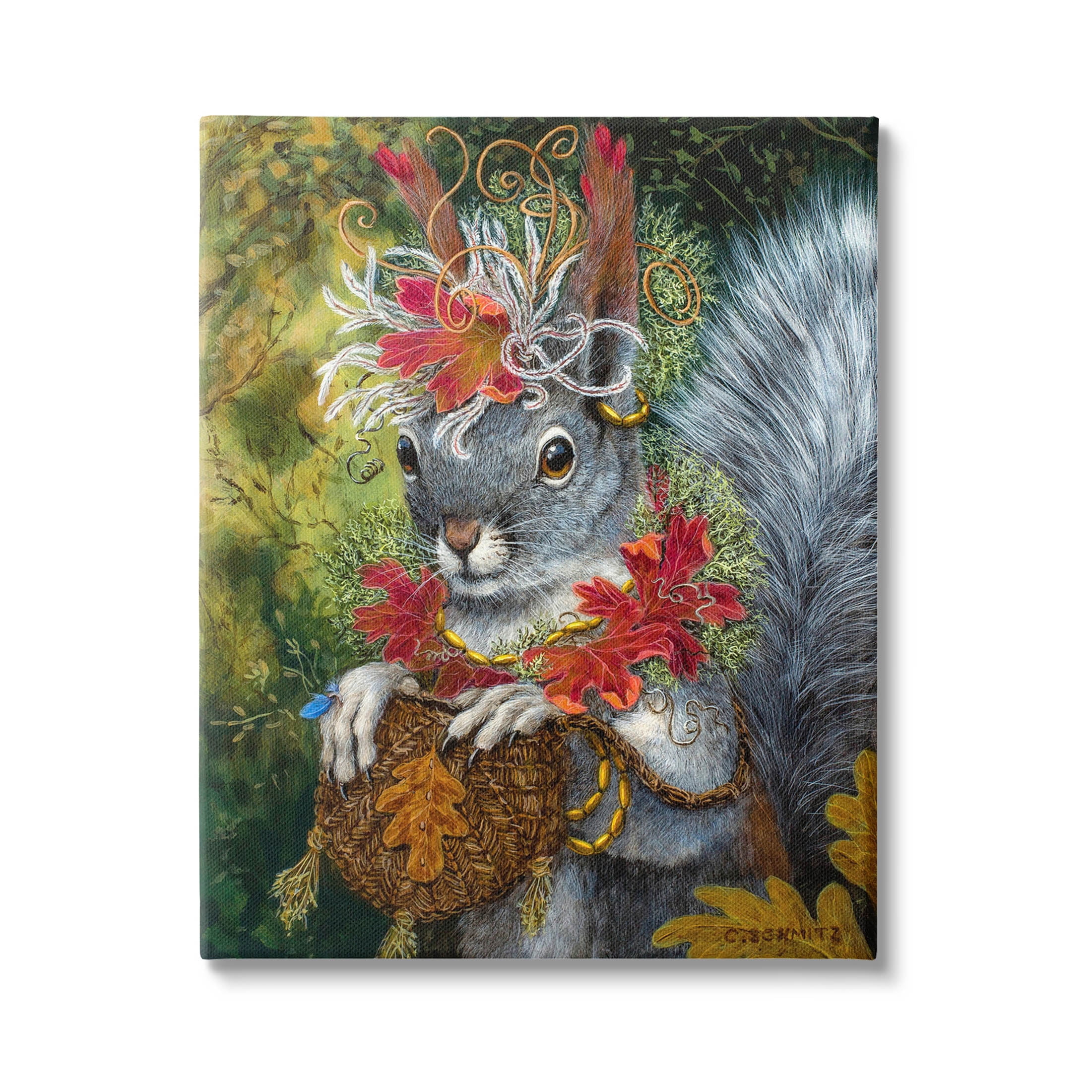 Stupell Industries Wildlife Botanical Squirrel Painting Gallery Wrapped Canvas Print Wall Art, Design by Carolyn Schmitz