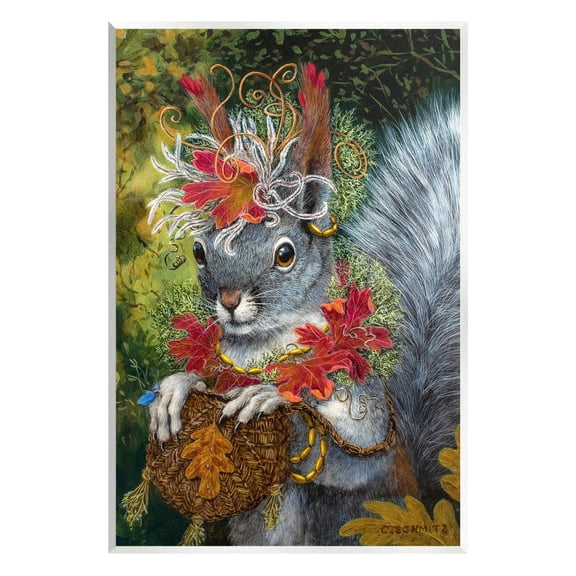 Stupell Industries Wildlife Botanical Squirrel Painting Unframed Art Print Wall Art, Design by Carolyn Schmitz