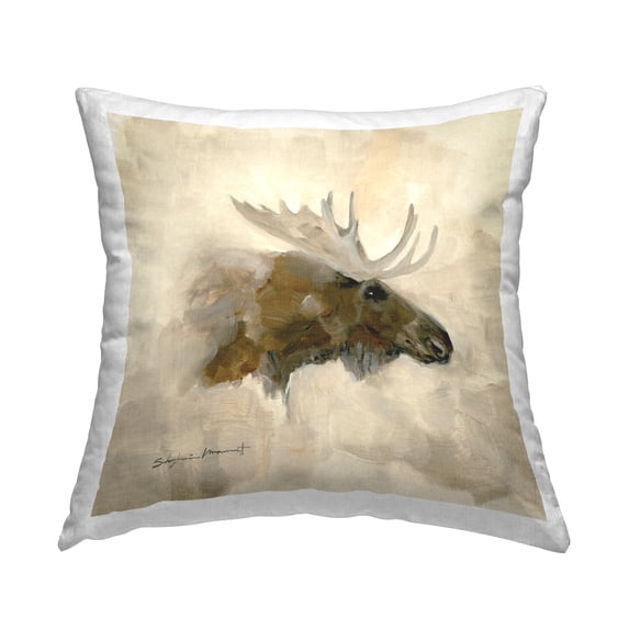 Stupell Industries Wildlife Moose Head Portrait Printed Throw Pillow Design by Stephanie Workman Marrott