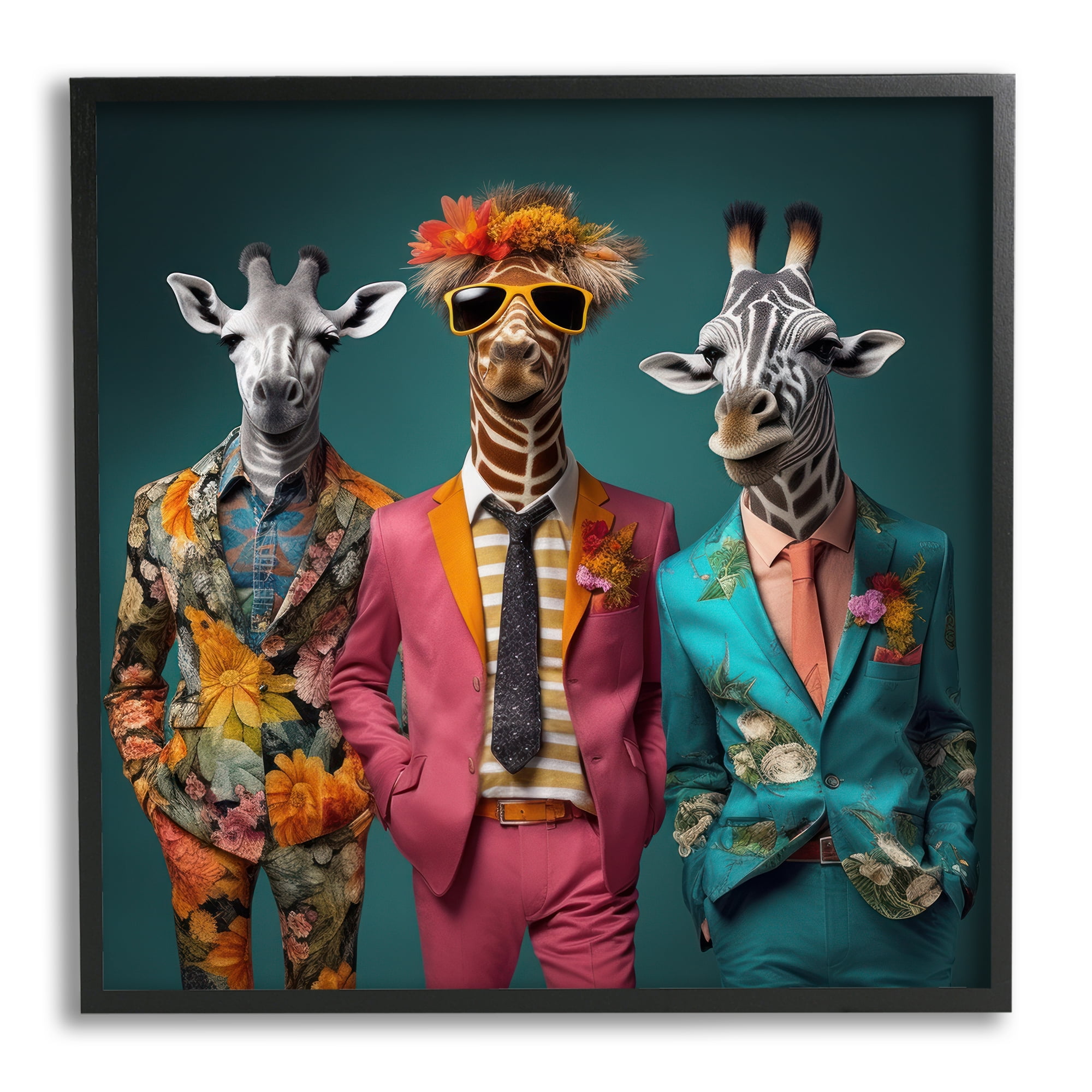 Stupell Industries Wildlife in Formal Fashion Animals & Insects Painting Black Framed Art Print Wall Art, 24 x 24