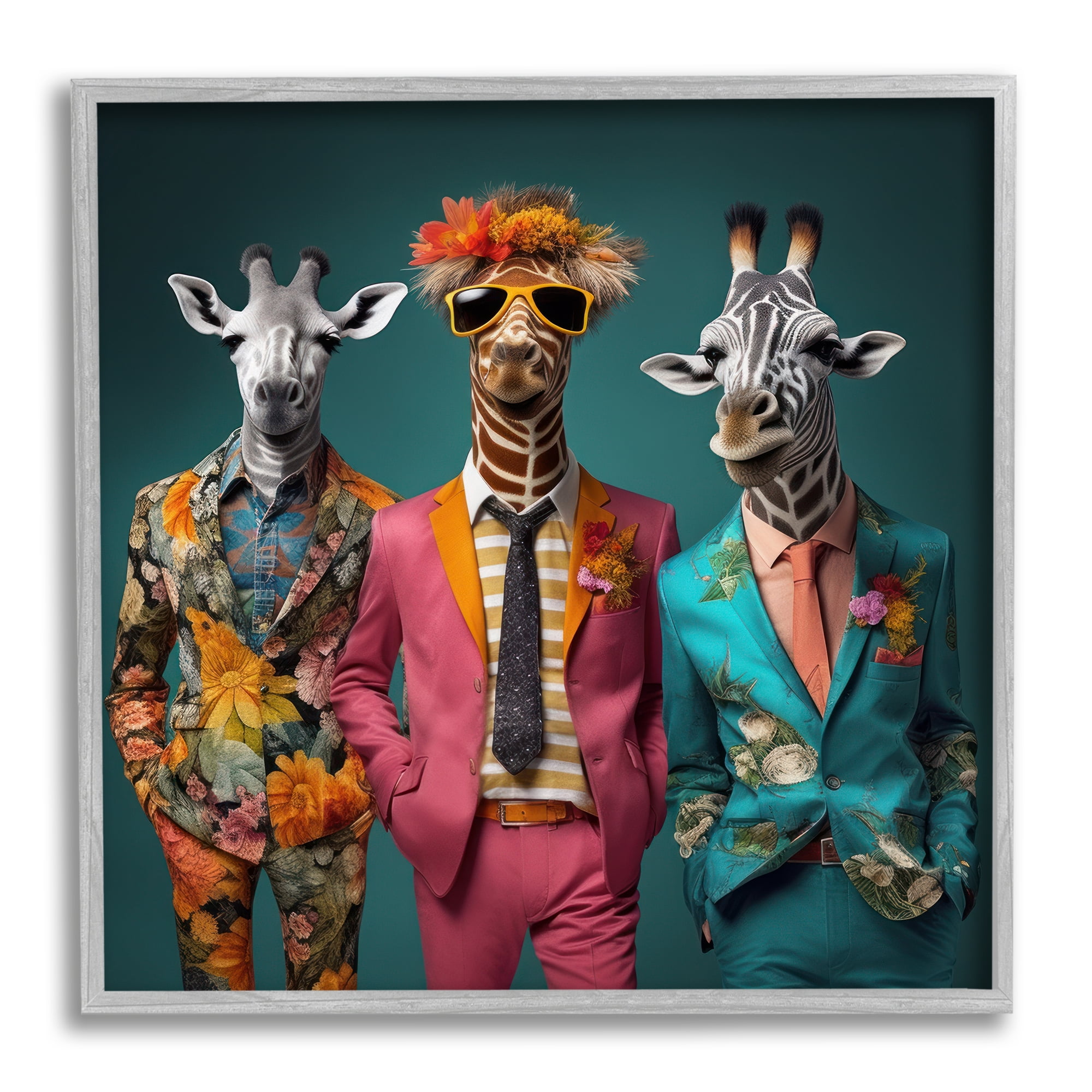 Stupell Industries Wildlife in Formal Fashion Animals & Insects Painting Gray Framed Art Print Wall Art, 12 x 12