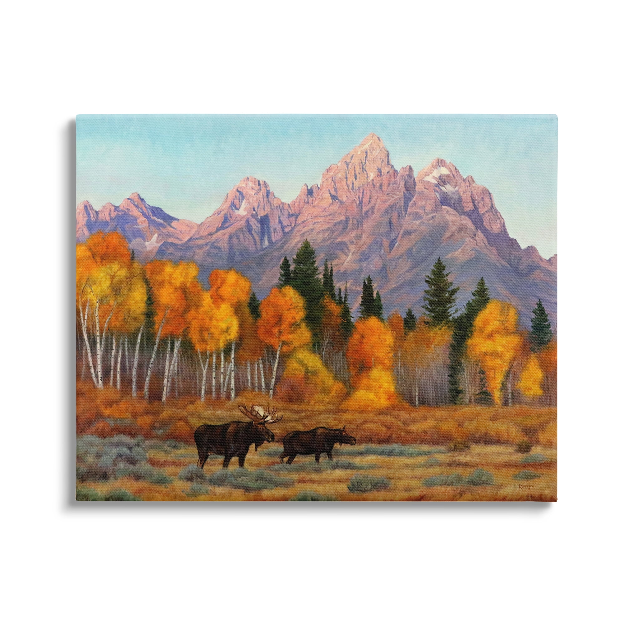Stupell Industries Wildlife with Autumn Scenery Landscape Painting Gallery Wrapped Canvas Art Print Wall Art, 48 x 36