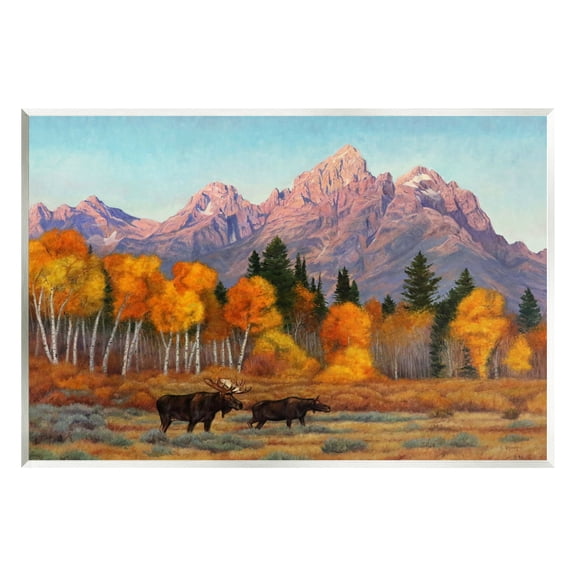 Stupell Industries Wildlife with Autumn Scenery Landscape Painting Unframed Art Print Wall Art, 15 x 10