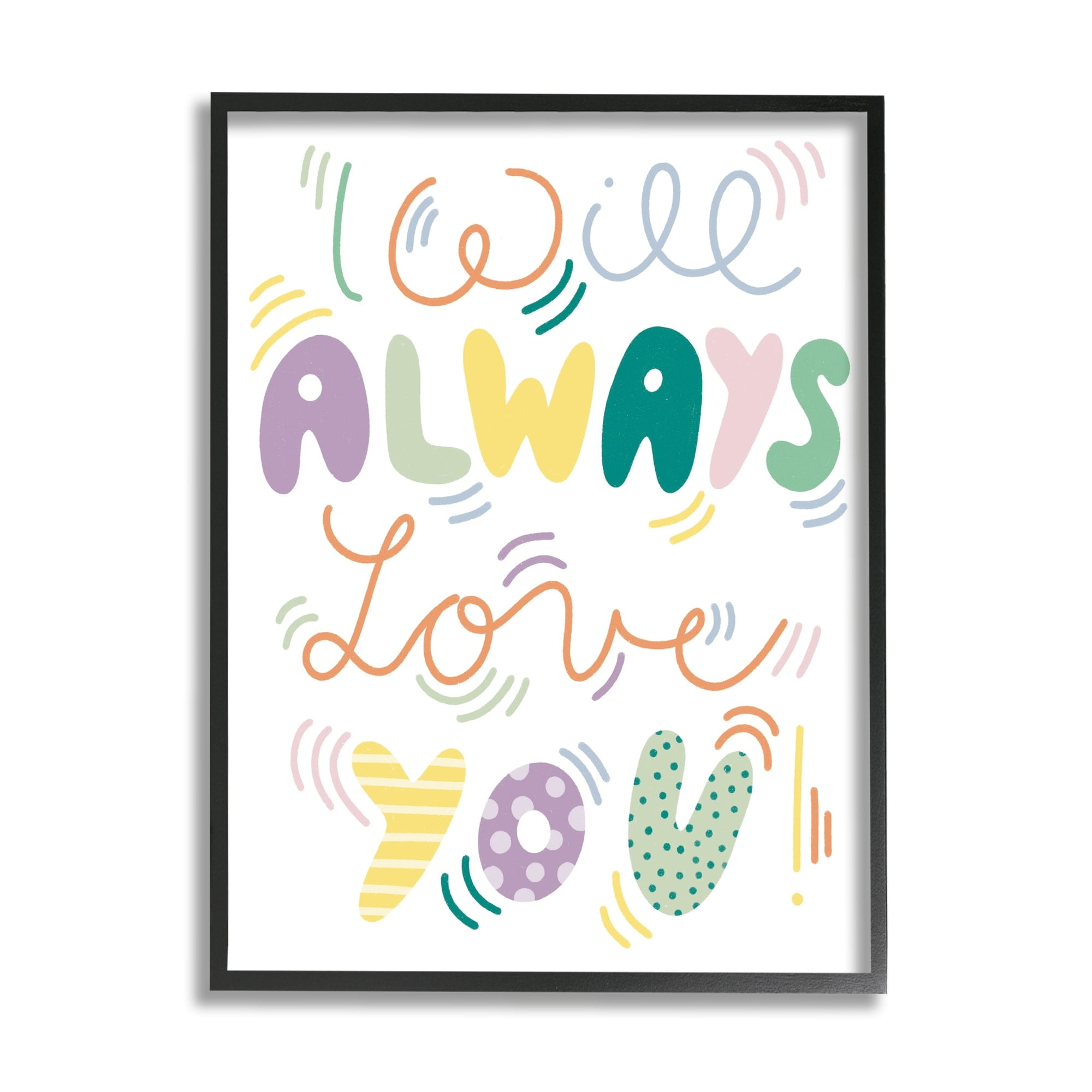 Stupell Industries Will Always Love You Eccentric Patterned Typography Graphic Art Black Framed Art Print Wall Art, Design by Dominika Godette