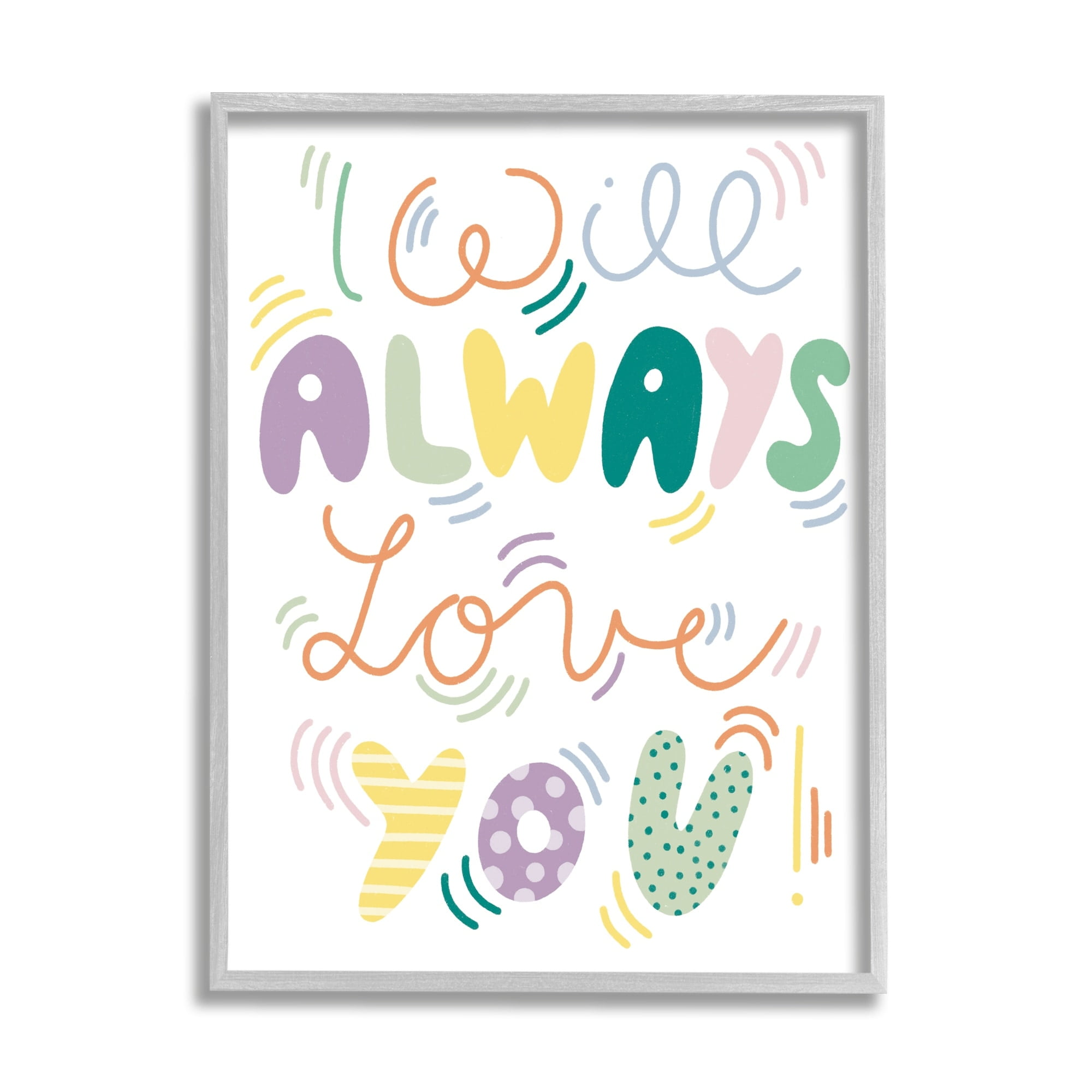 Stupell Industries Will Always Love You Eccentric Patterned Typography Graphic Art Gray Framed Art Print Wall Art, Design by Dominika Godette
