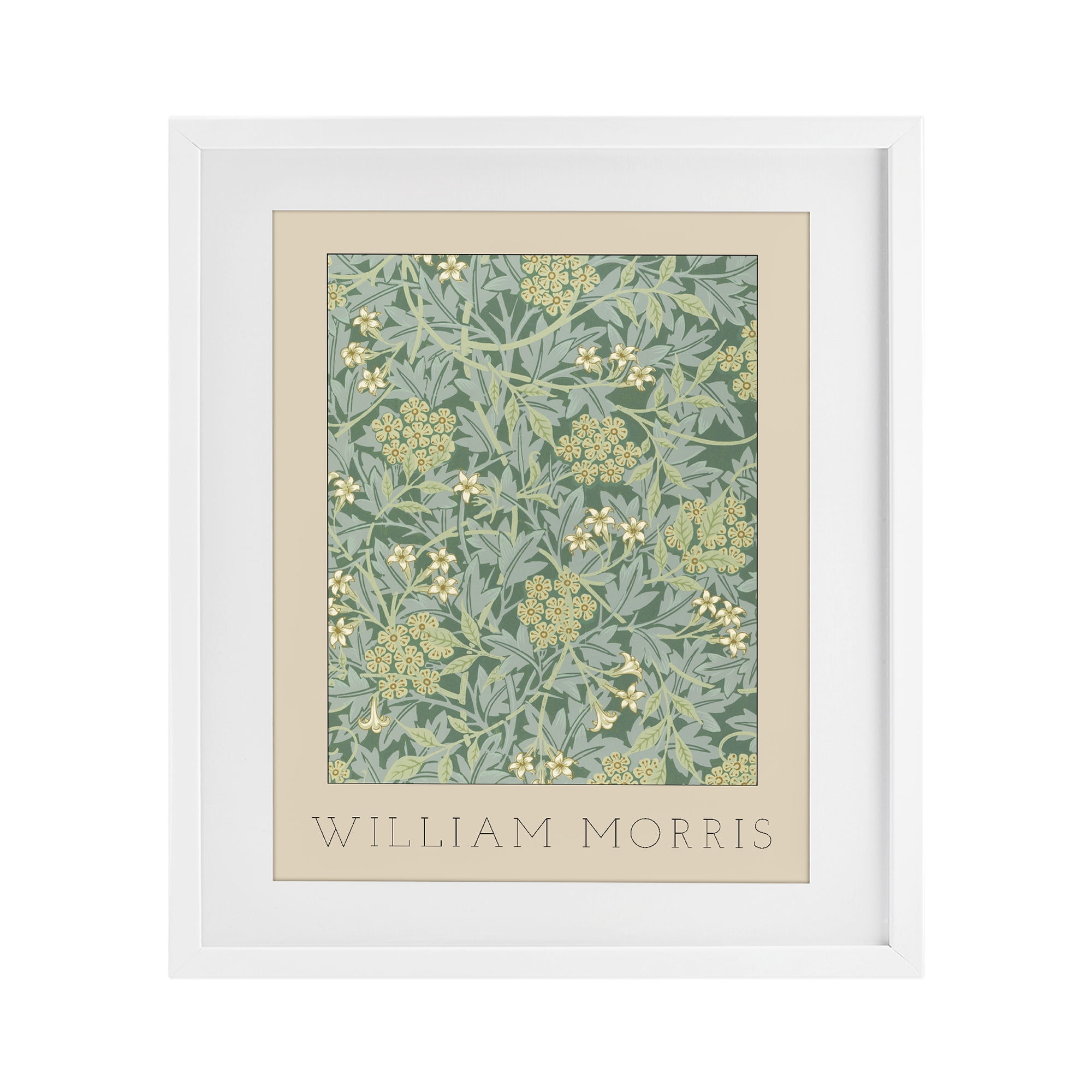 Stupell Industries William Morris Green Tones White Framed Print Under Glass, design by Lil' Rue