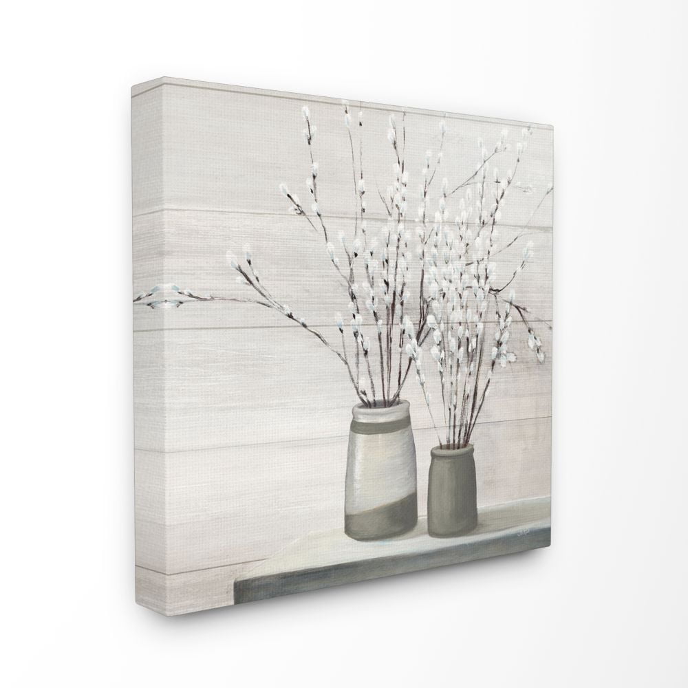 Stupell Industries Willow Flower Still Life Neutral Grey Painting Canvas Wall Art by Julia Purinton