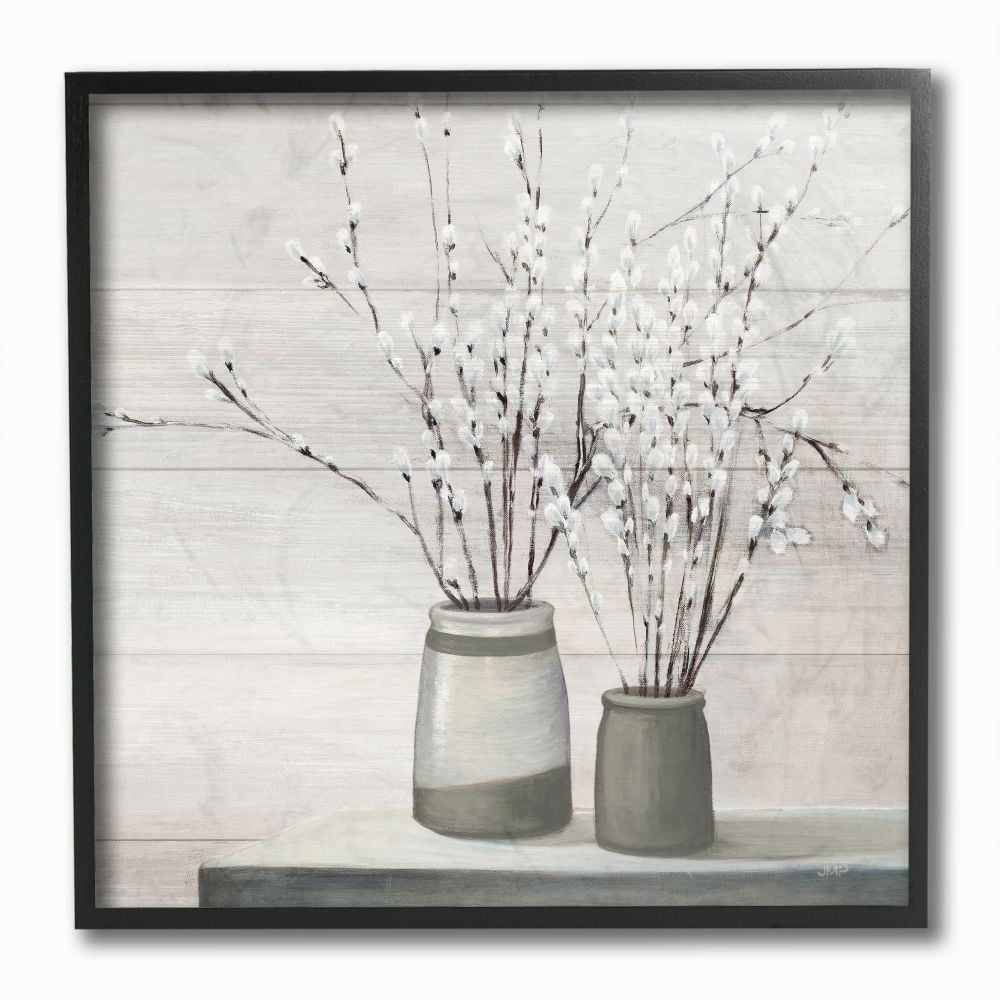 Stupell Industries Willow Flower Still Life Neutral Grey Painting Framed Giclee Texturized Art by Julia Purinton