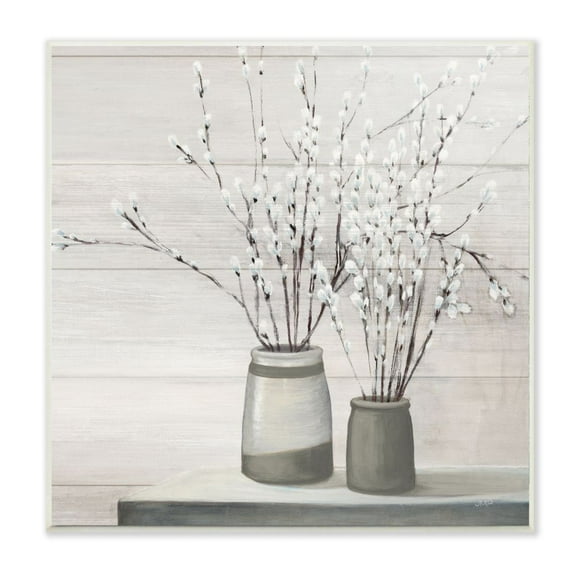 Stupell Industries Willow Flower Still Life Neutral Grey Painting Wall Plaque Art by Julia Purinton