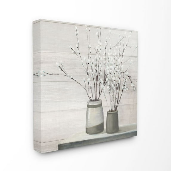 Stupell Industries Willow Flower Still Life Neutral Grey Painting XL Canvas Wall Art by Julia Purinton