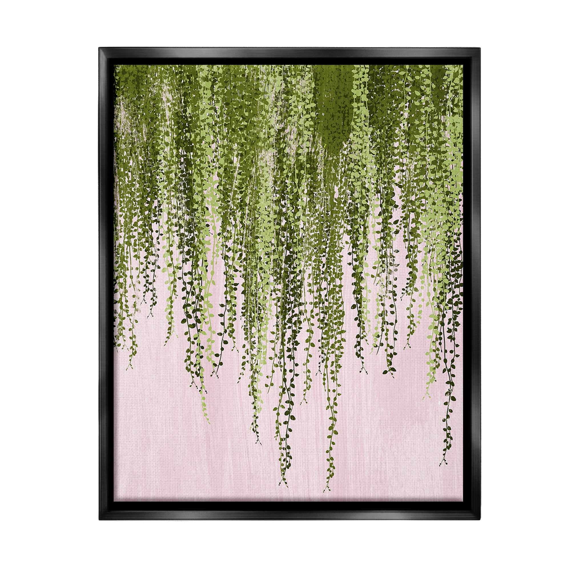 Stupell Industries Willow Leaves on Pink Botanical & Floral Painting Black Floater Framed Canvas Art Print Wall Art, 17 x 21