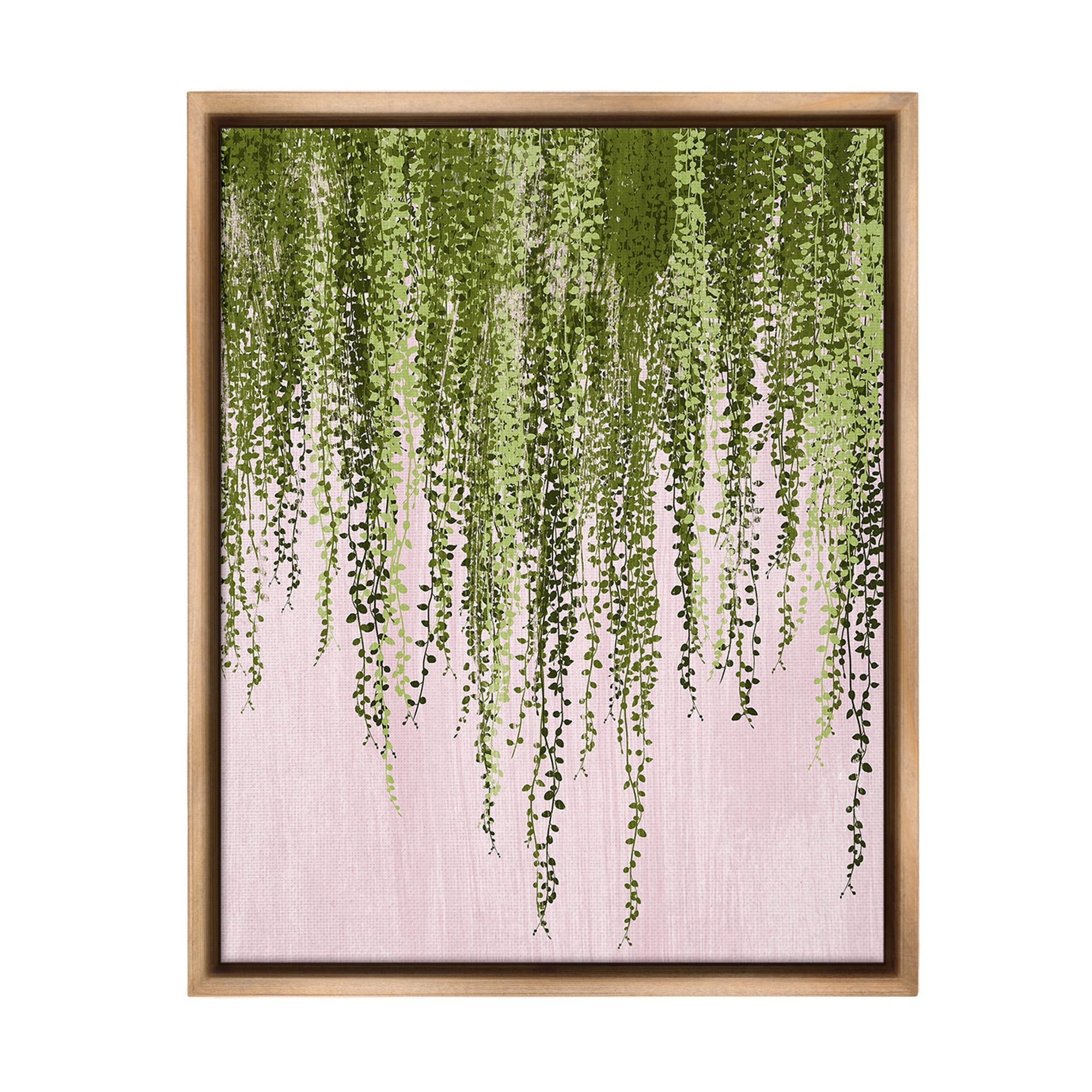 Stupell Industries Willow Leaves on Pink Botanical & Floral Painting Brown Floater Framed Canvas Art Print Wall Art, 17 x 21