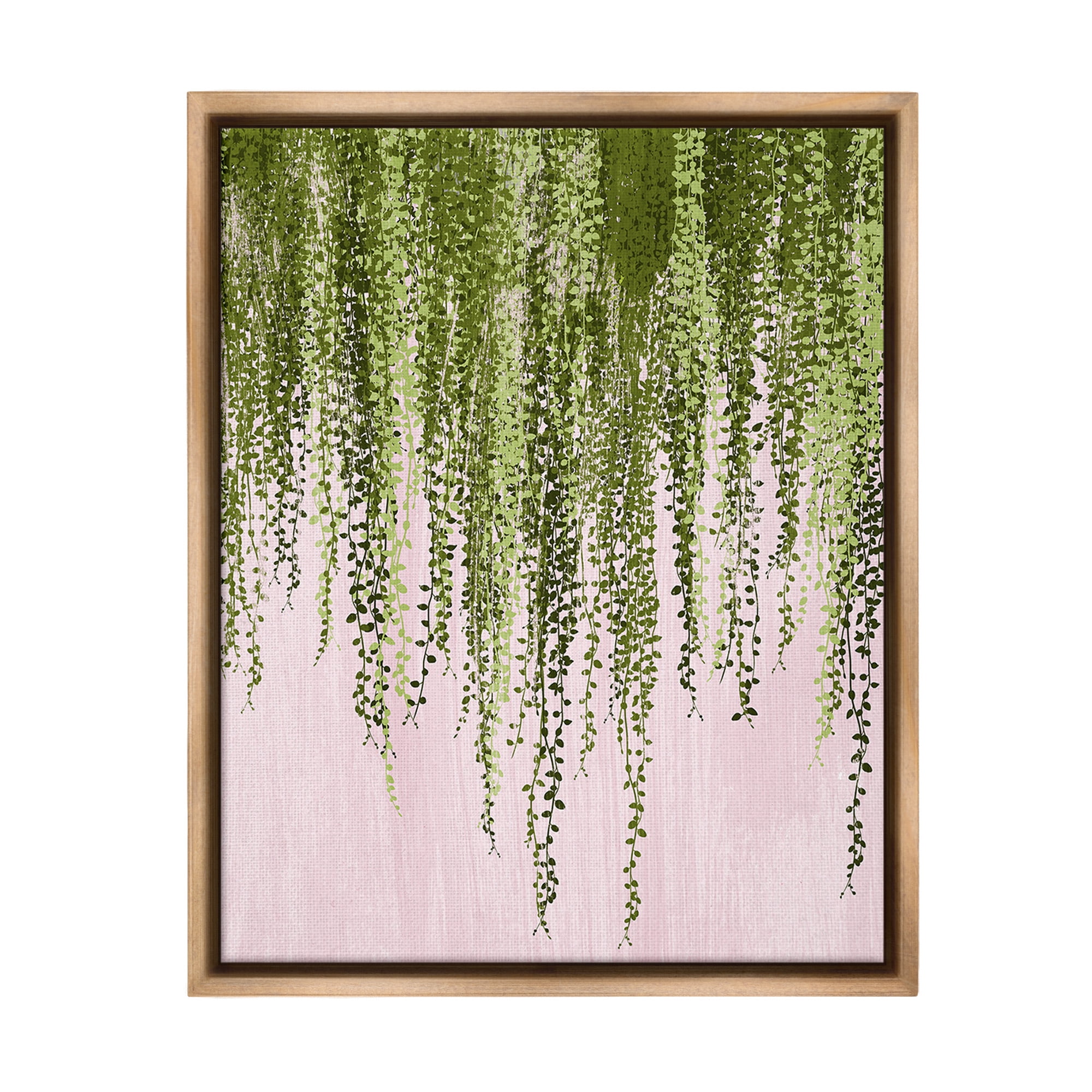 Stupell Industries Willow Leaves on Pink Botanical & Floral Painting Brown Floater Framed Canvas Art Print Wall Art, 25 x 31