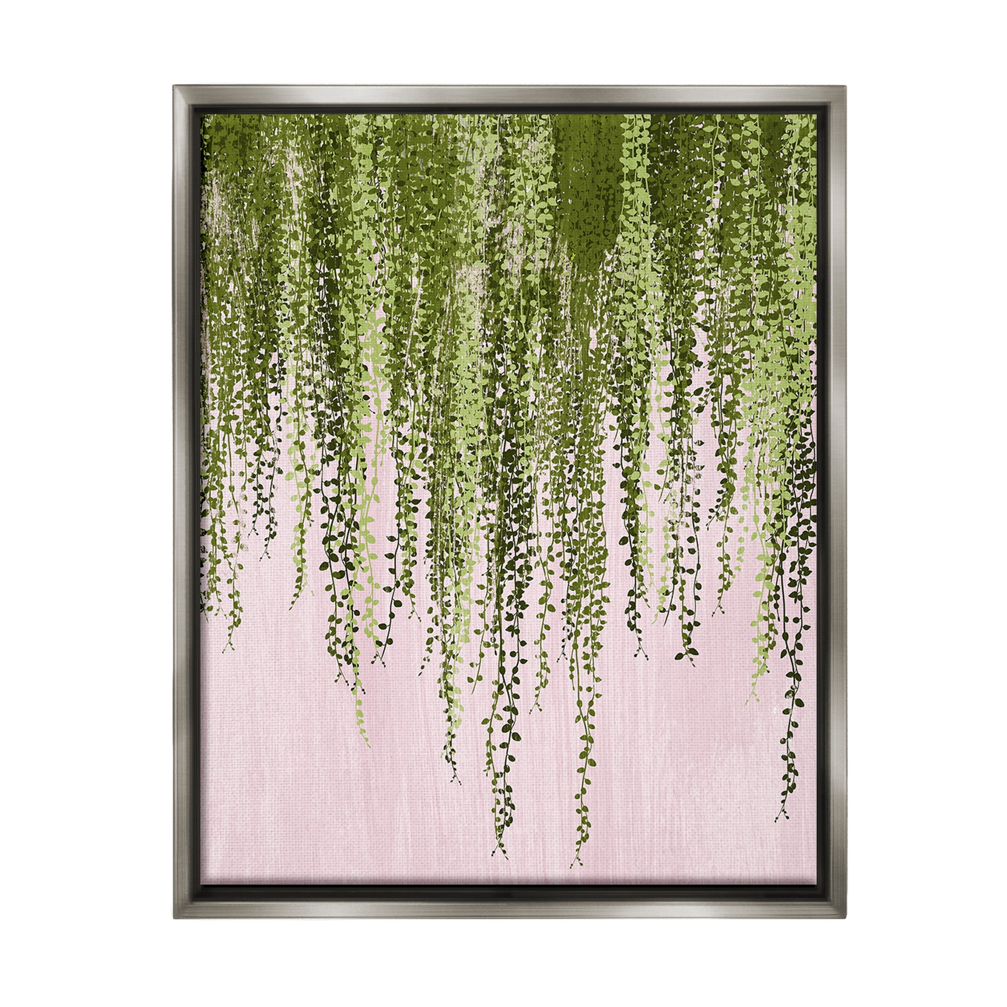 Stupell Industries Willow Leaves on Pink Botanical & Floral Painting Gray Floater Framed Canvas Art Print Wall Art, 25 x 31