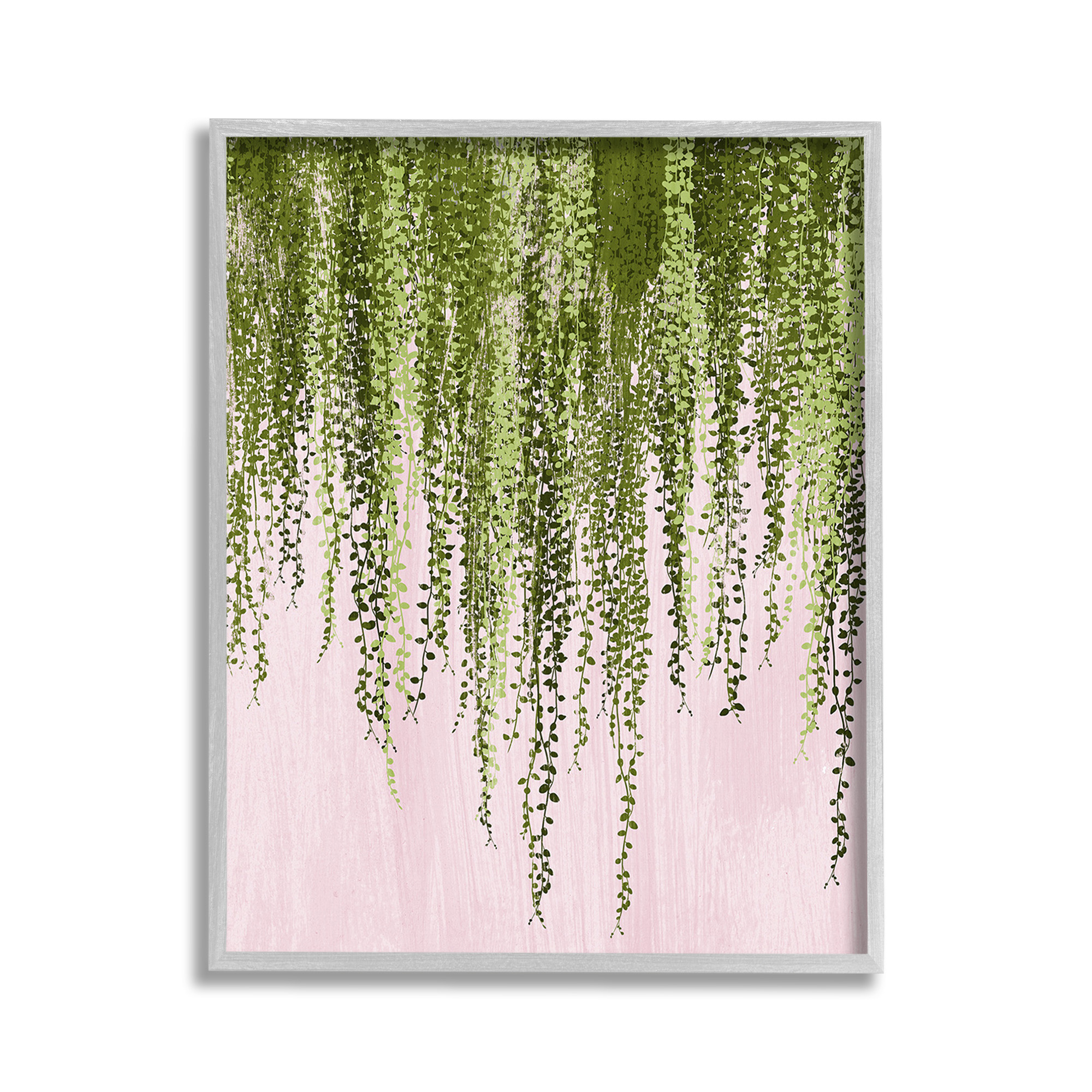 Stupell Industries Willow Leaves on Pink Botanical & Floral Painting Gray Framed Art Print Wall Art, 11 x 14