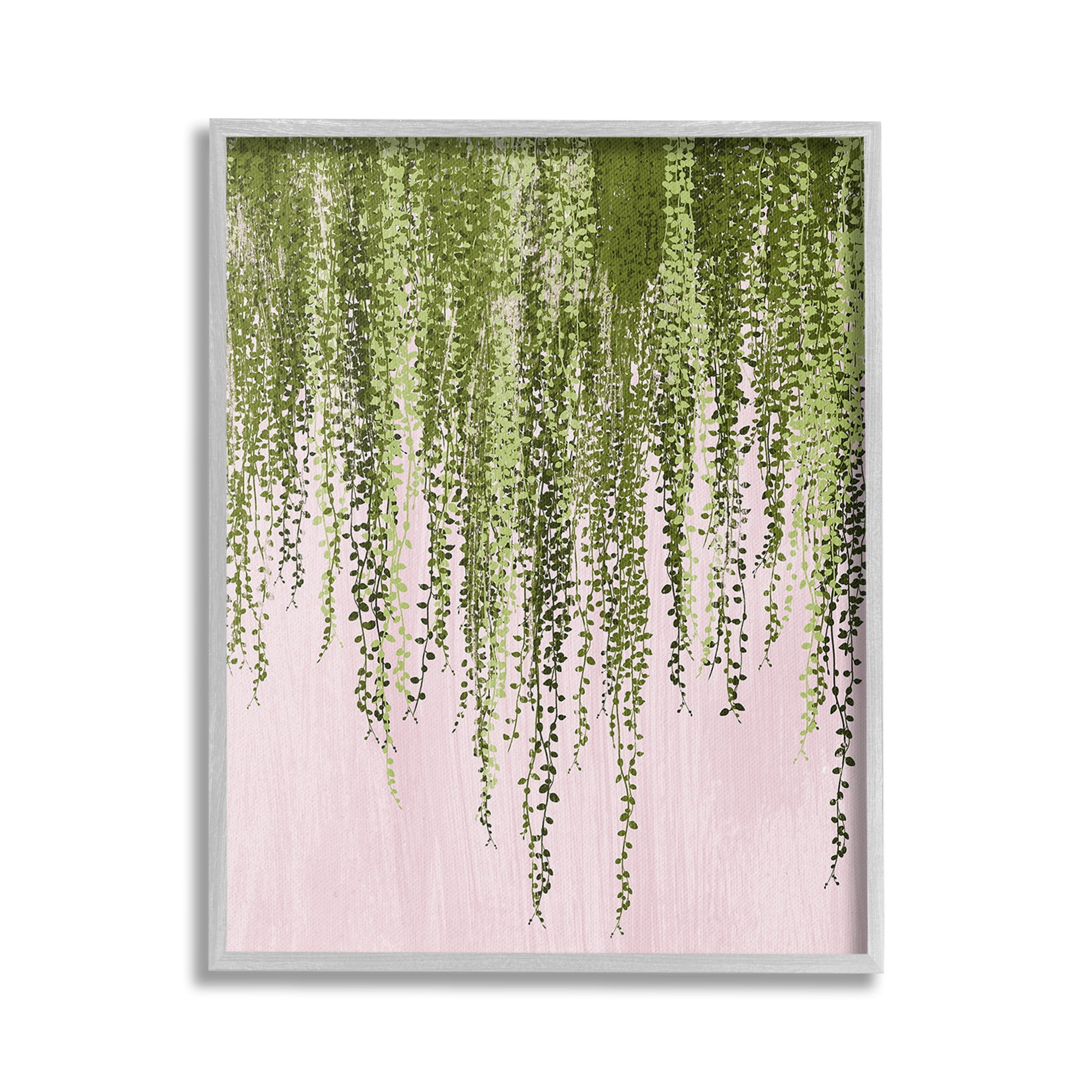 Stupell Industries Willow Leaves on Pink Botanical & Floral Painting Gray Framed Art Print Wall Art, 16 x 20