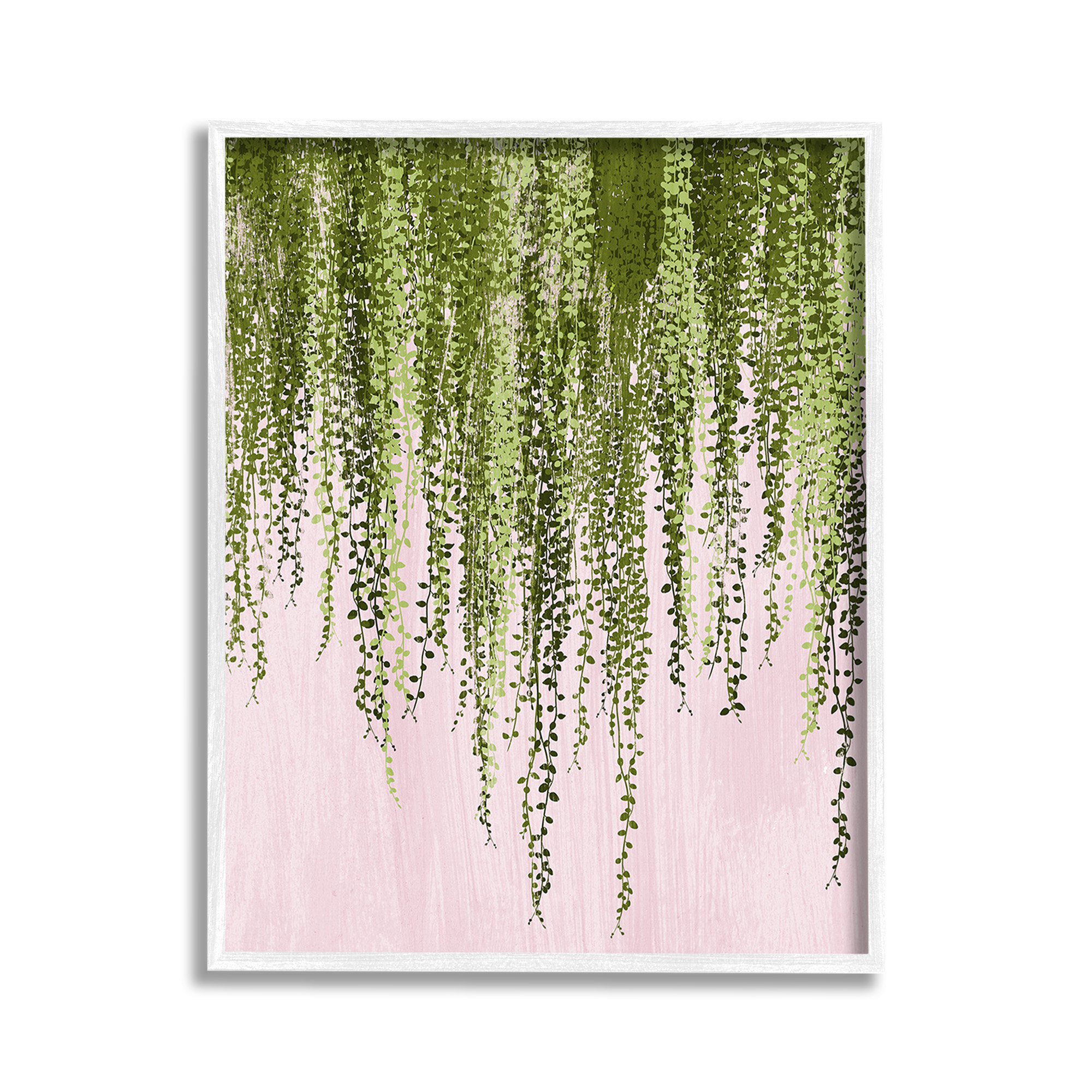 Stupell Industries Willow Leaves on Pink Botanical & Floral Painting White Framed Art Print Wall Art, 11 x 14