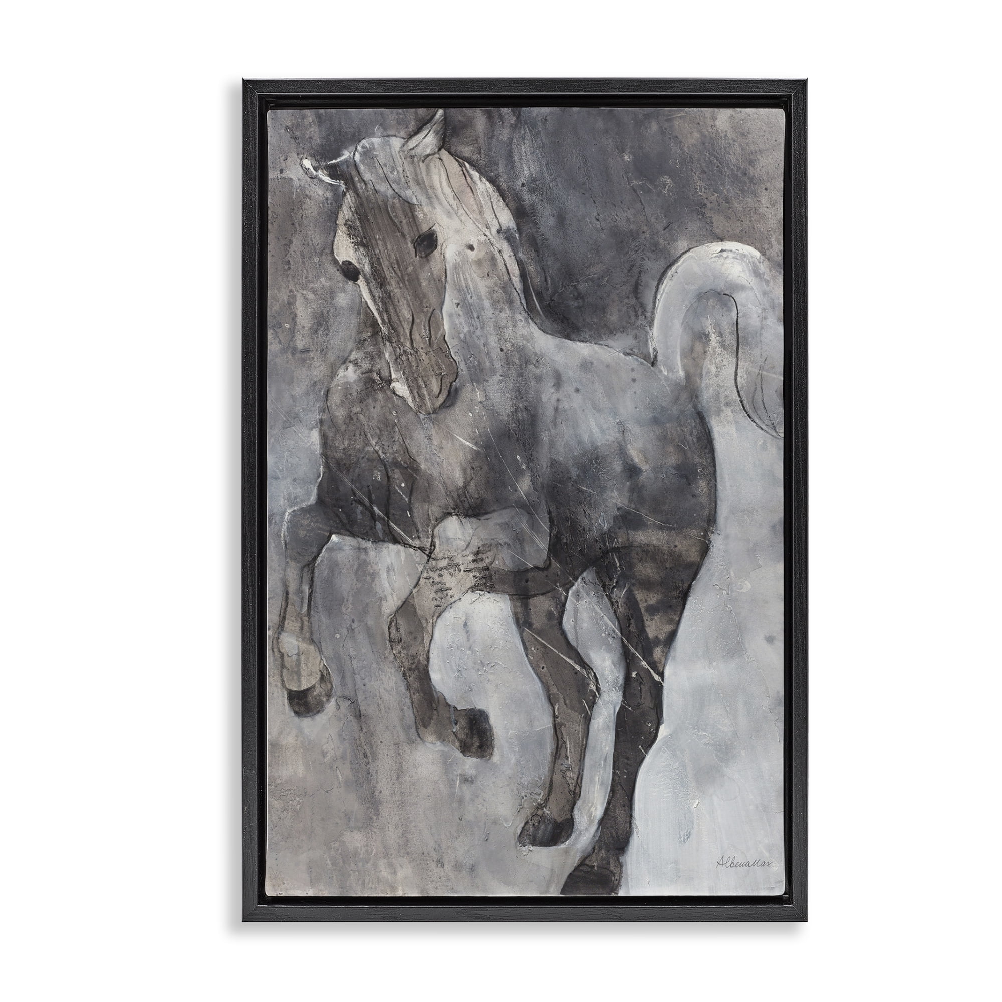 Stupell Industries Wind Dancer Stallion Animals & Insects Painting Black Floater Framed Canvas Art Print Wall Art, 17 x 25