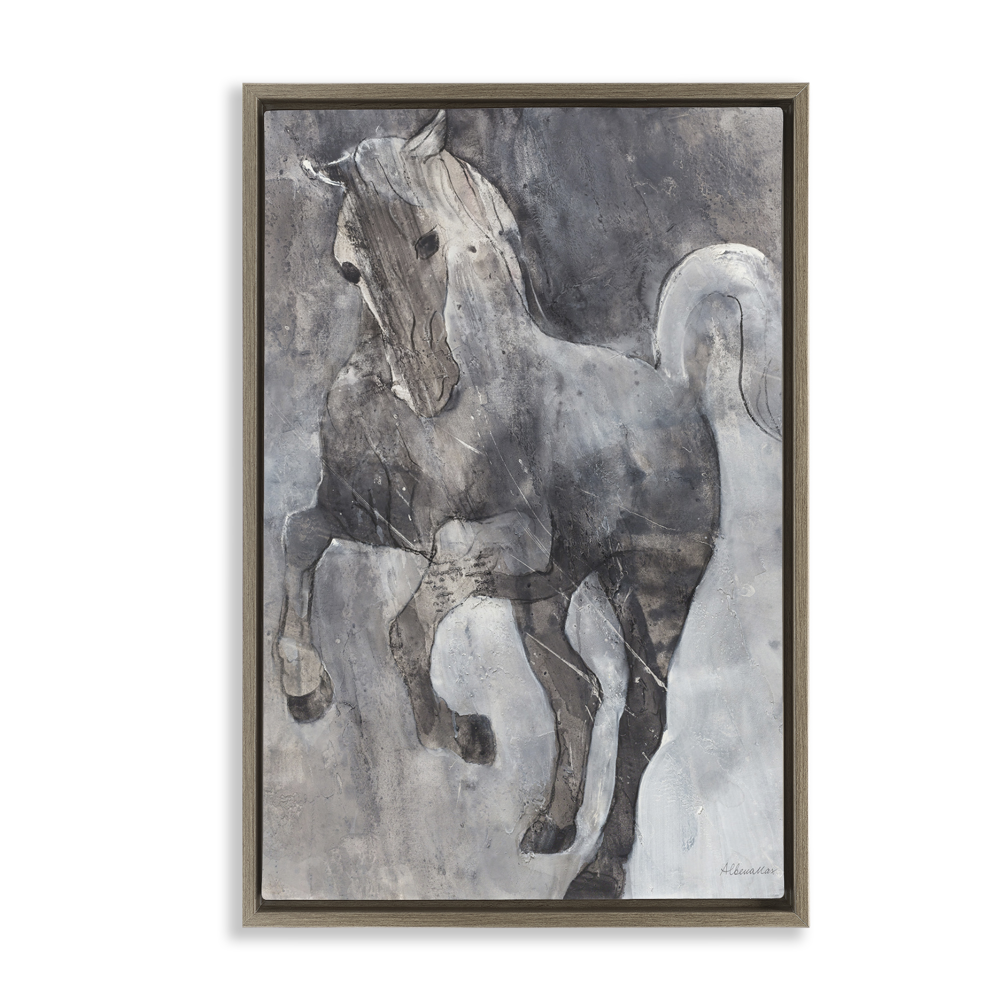 Stupell Industries Wind Dancer Stallion Animals & Insects Painting Brown Floater Framed Canvas Art Print Wall Art, 17 x 25