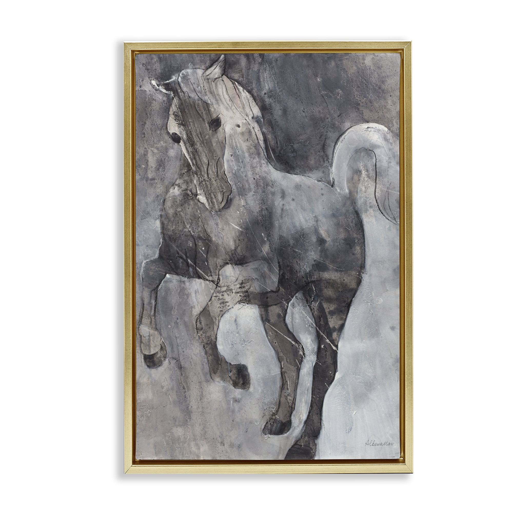Stupell Industries Wind Dancer Stallion Animals & Insects Painting Gold Floater Framed Canvas Art Print Wall Art, 17 x 25