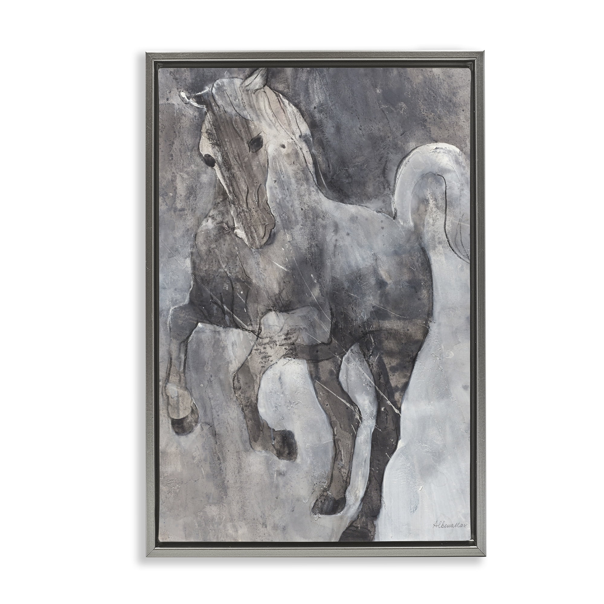 Stupell Industries Wind Dancer Stallion Animals & Insects Painting Gray Floater Framed Canvas Art Print Wall Art, 21 x 31