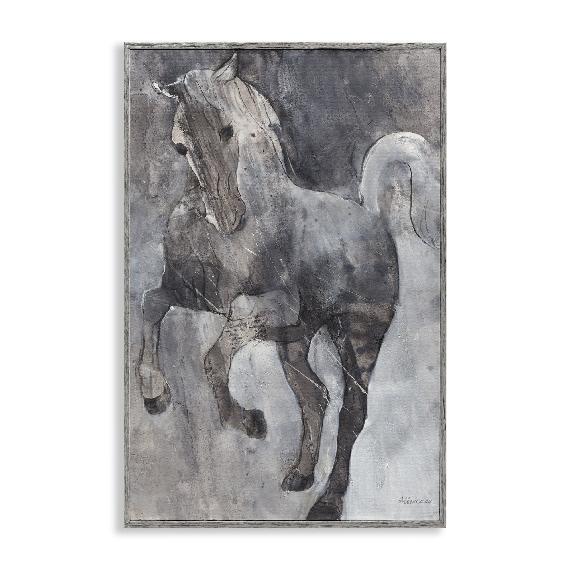Stupell Industries Wind Dancer Stallion Animals & Insects Painting Gray Framed Art Print Wall Art, 12 x 18