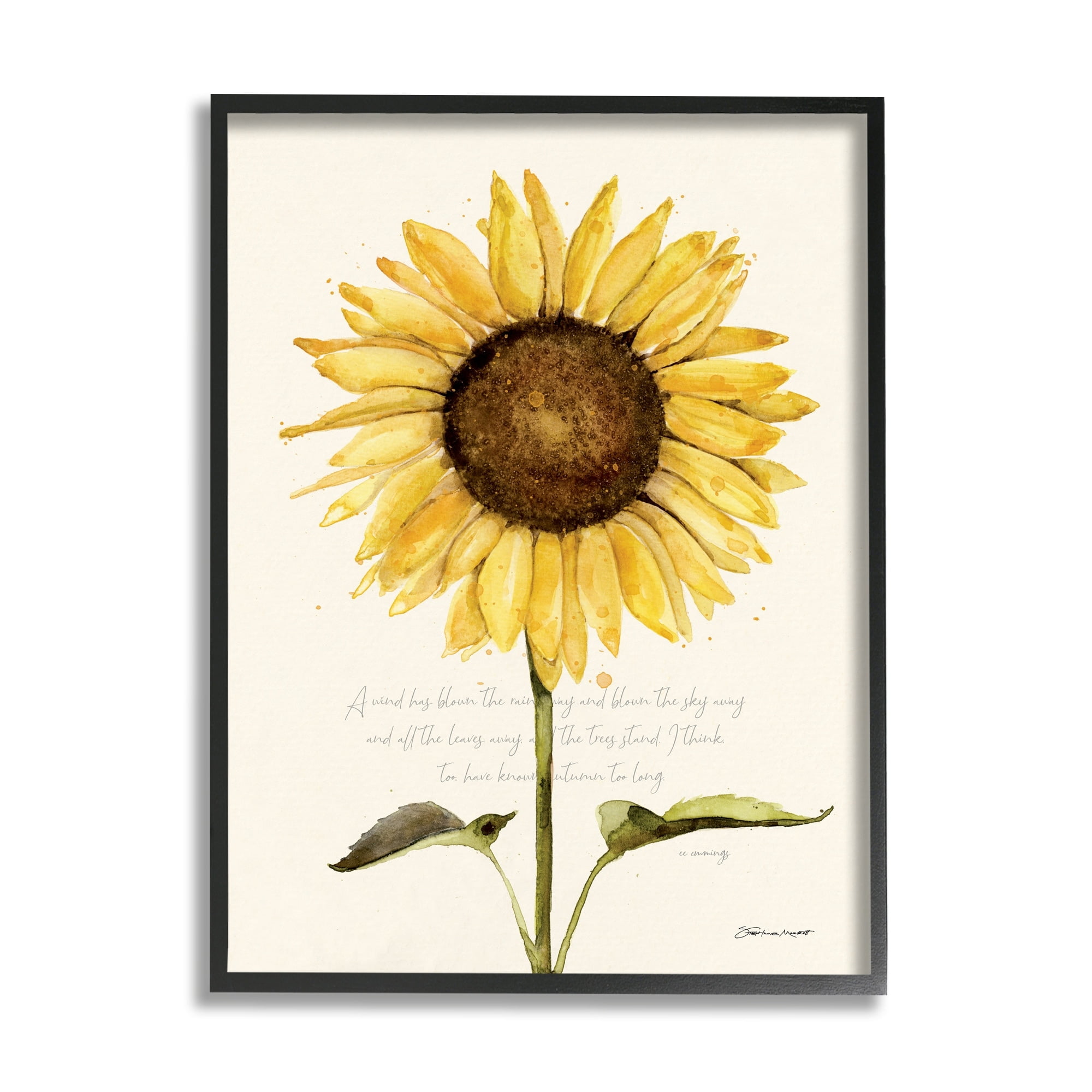 Stupell Industries Wind Has Blown Quoted Script Warm Sunflower Floral, 11 x 14, Design by Stephanie Workman Marrott