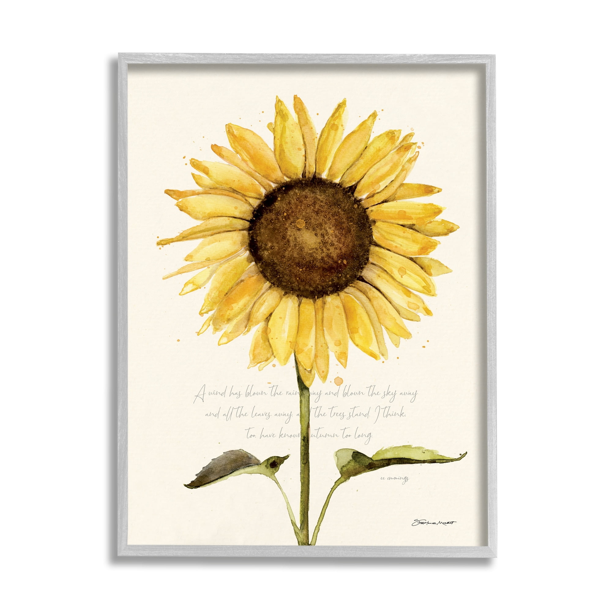 Stupell Industries Wind Has Blown Quoted Script Warm Sunflower Floral, 11 x 14, Design by Stephanie Workman Marrott