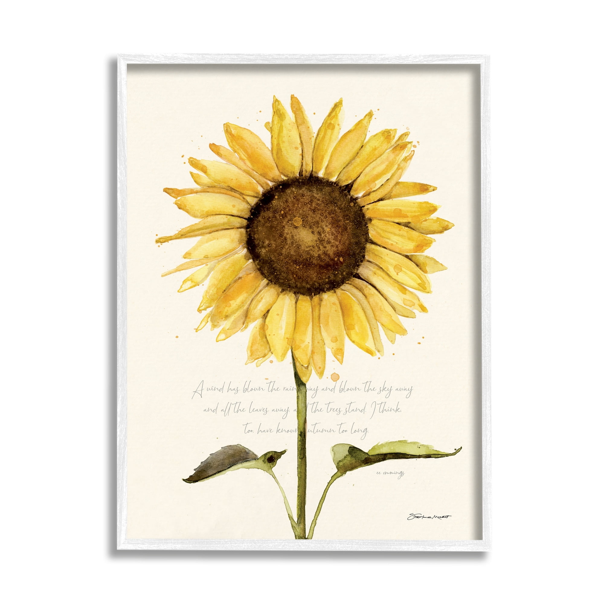 Stupell Industries Wind Has Blown Quoted Script Warm Sunflower Floral, 11 x 14, Design by Stephanie Workman Marrott