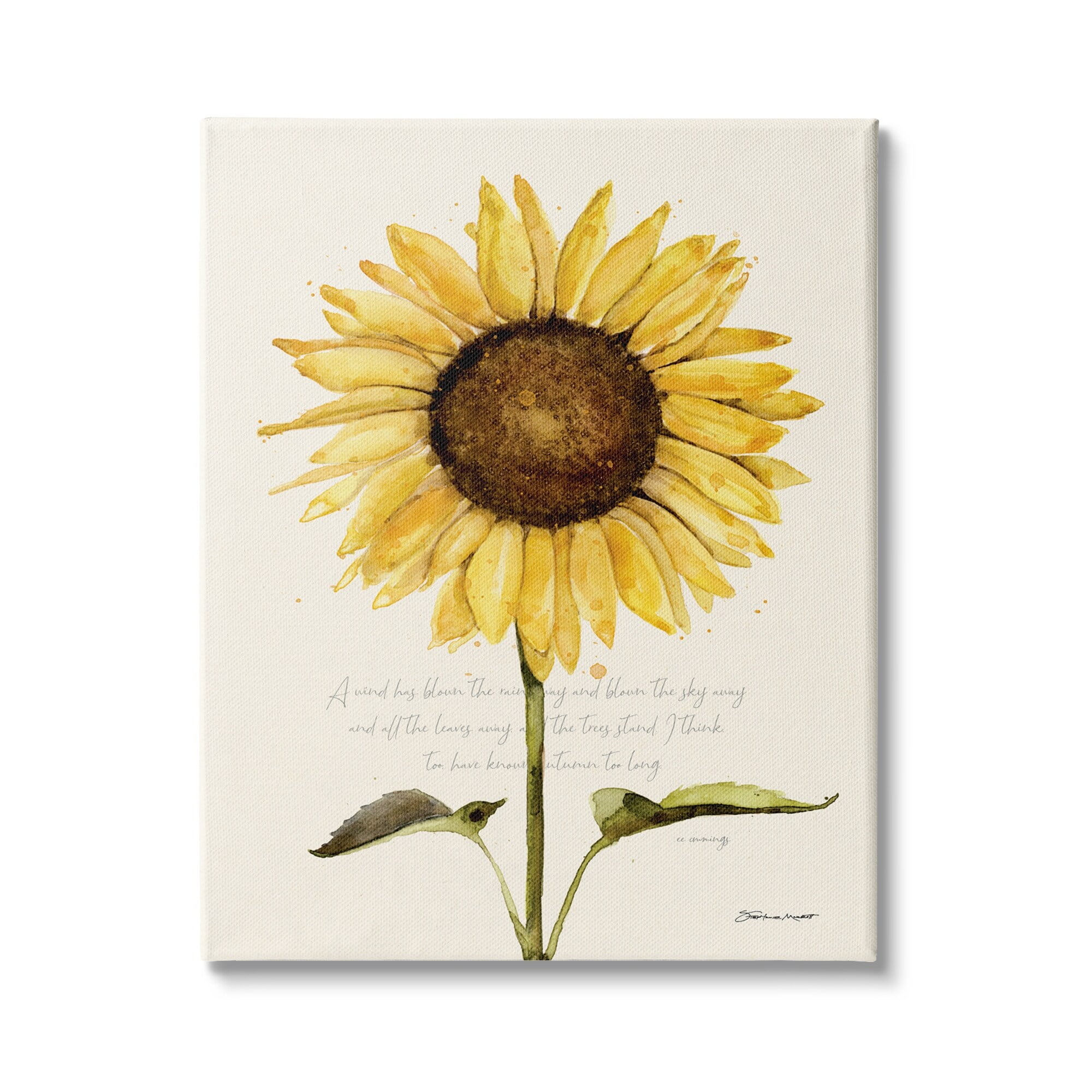 Stupell Industries Wind Has Blown Quoted Script Warm Sunflower Floral, 24 x 30, Design by Stephanie Workman Marrott