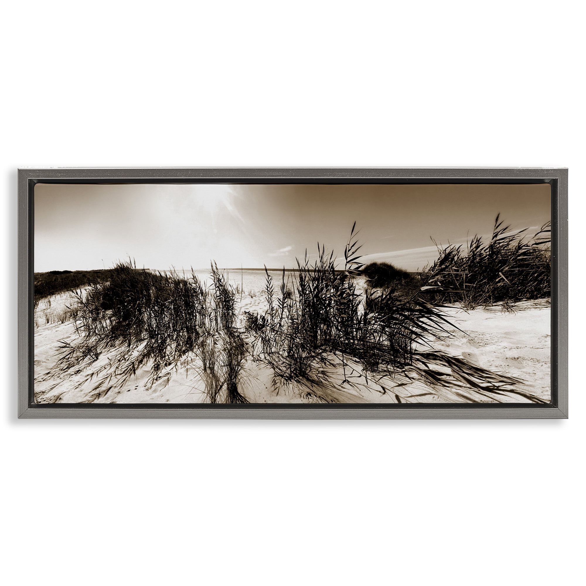 Stupell Industries Wind In The Dunes Coastal Photography Gray Floater Framed Canvas Art Print Wall Art, 31 x 14