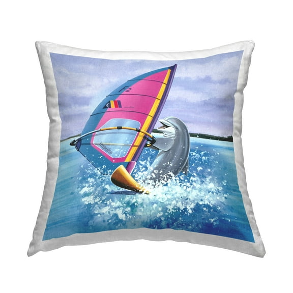 Stupell Industries Wind Surfer Dolphin Decorative Printed Throw Pillow Design by Art Brands Holdings, LLC..