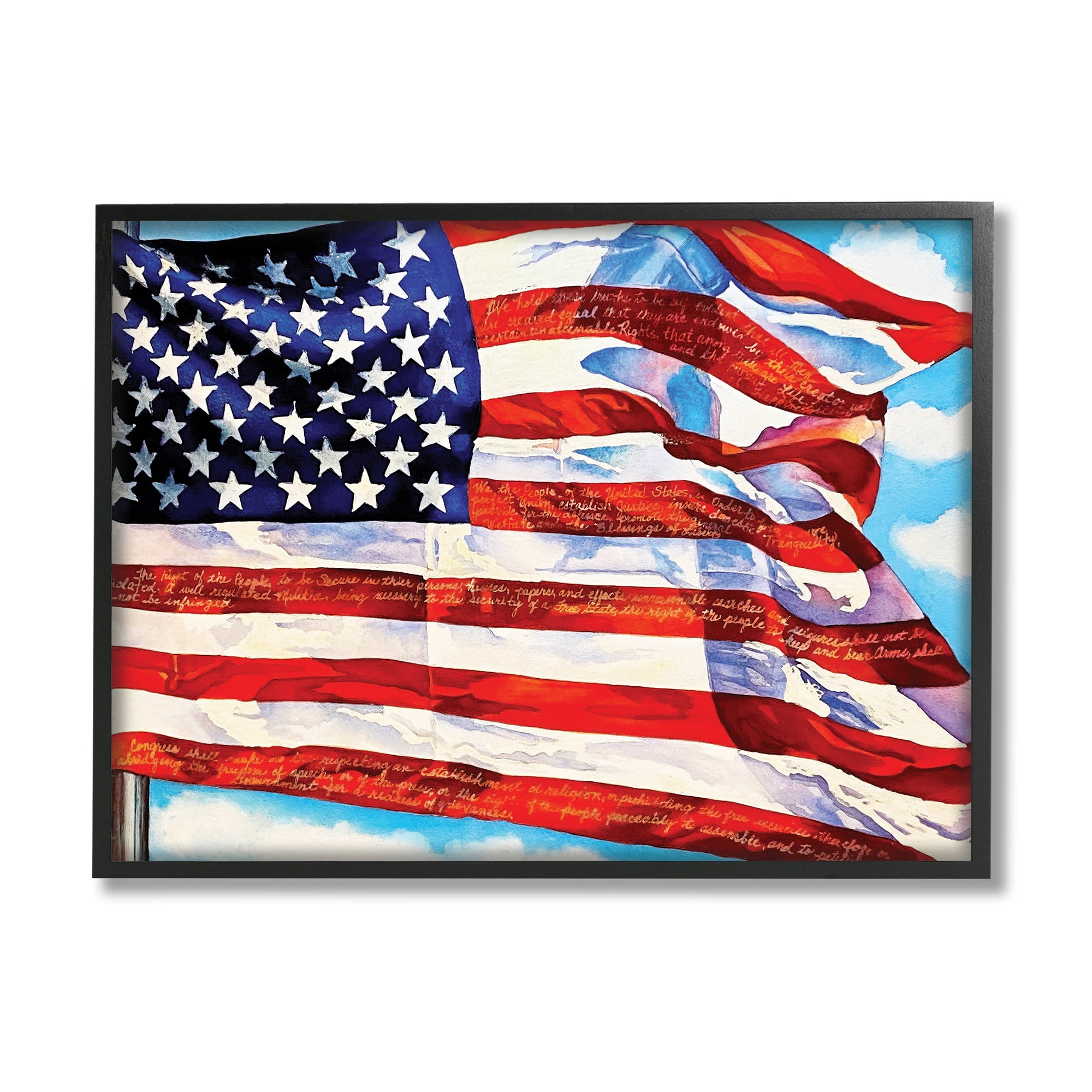Stupell Industries Windblown American Flag Inspirational Painting Black Framed Art Print Wall Art, 20 x 16