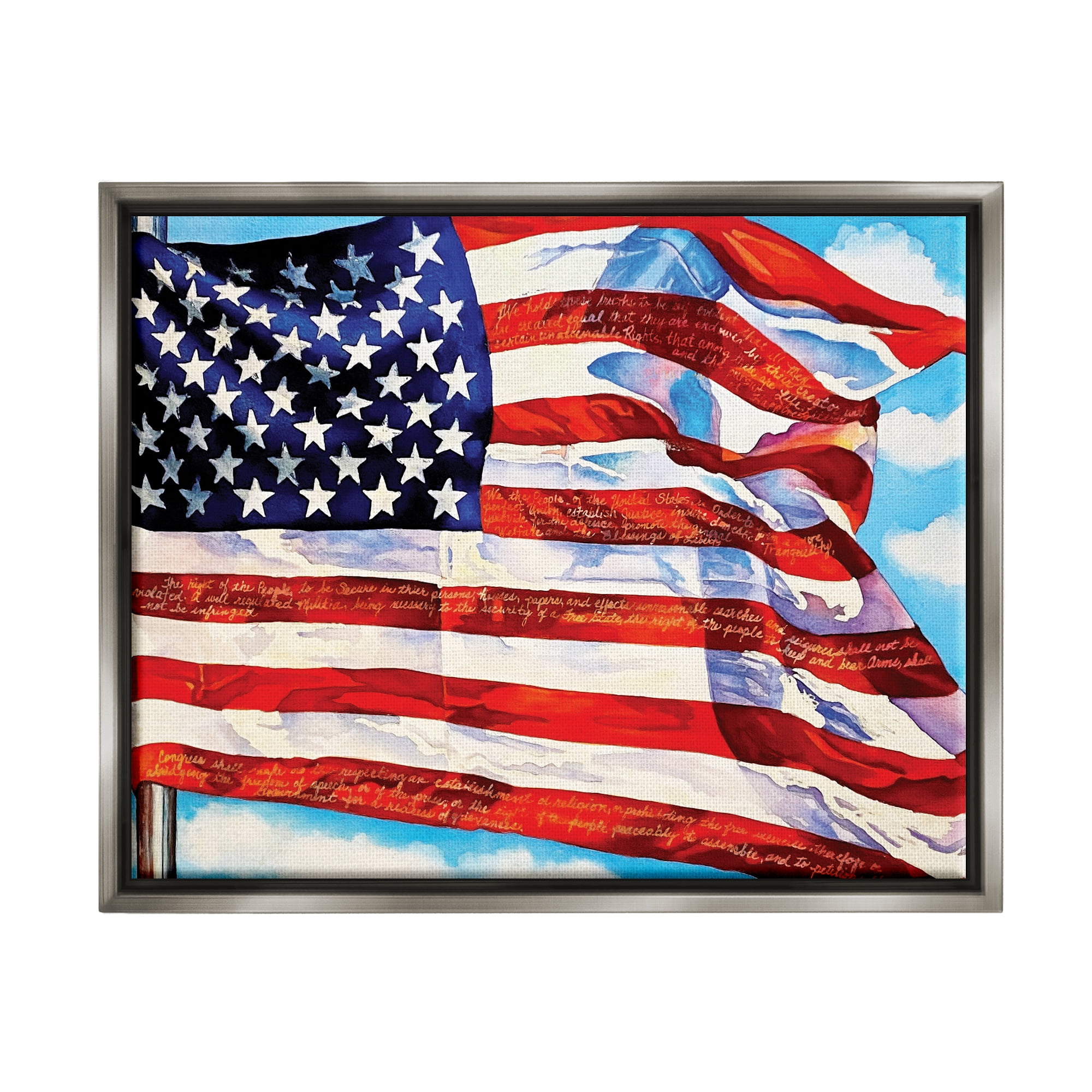 Patriotic American Flag Motivational Quote Canvas Print in Gray Frame