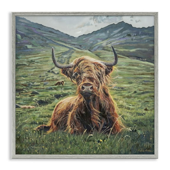 Stupell Industries Windblown Cattle Mountain Valley Gray Framed Giclee Art design by Carrie Goller, 24 x 24