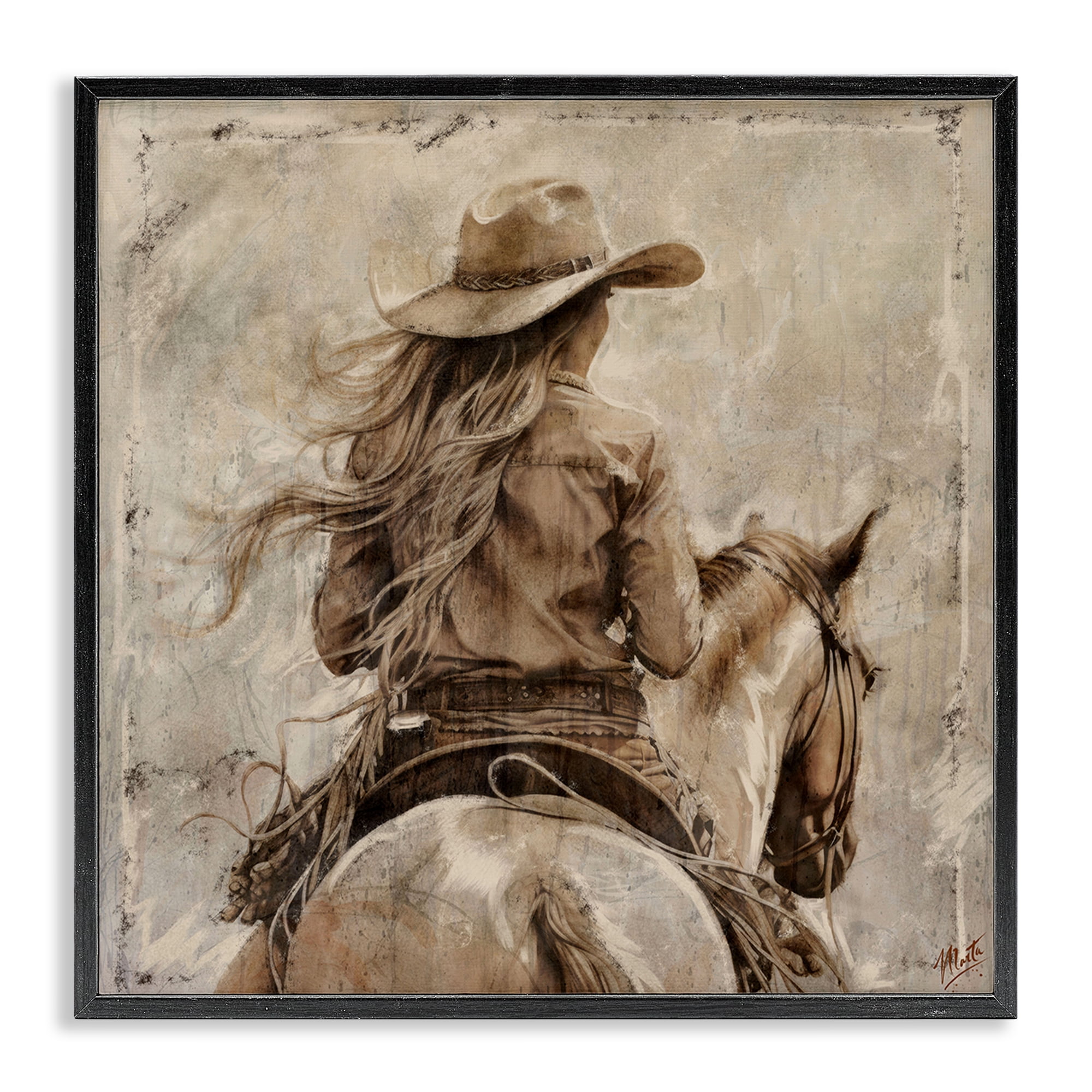 Stupell Industries Windblown Cowgirl on Horseback Black Framed Giclee Art, design by Marta Wiley