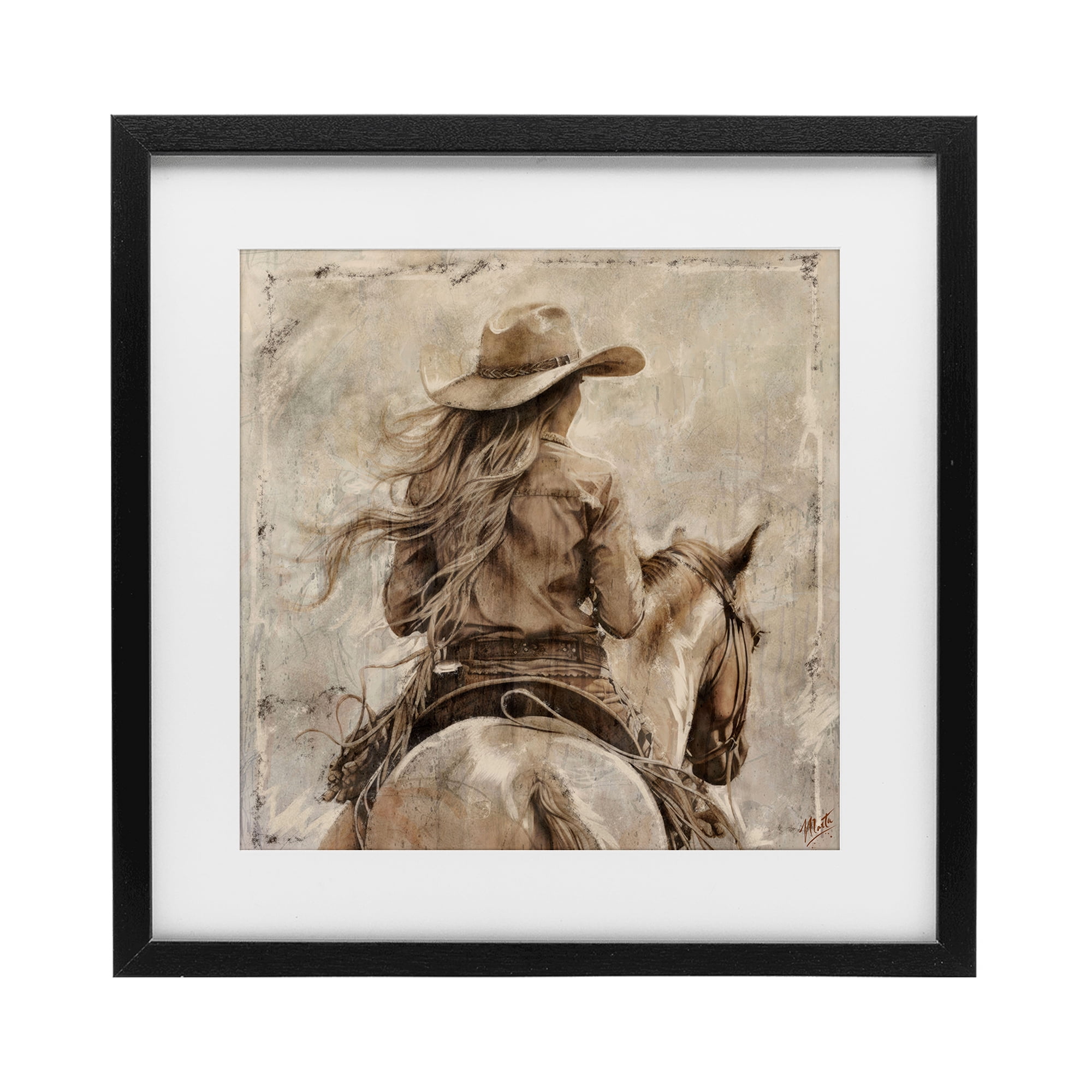 Stupell Industries Windblown Cowgirl on Horseback Black Framed Print Under Glass, design by Marta Wiley
