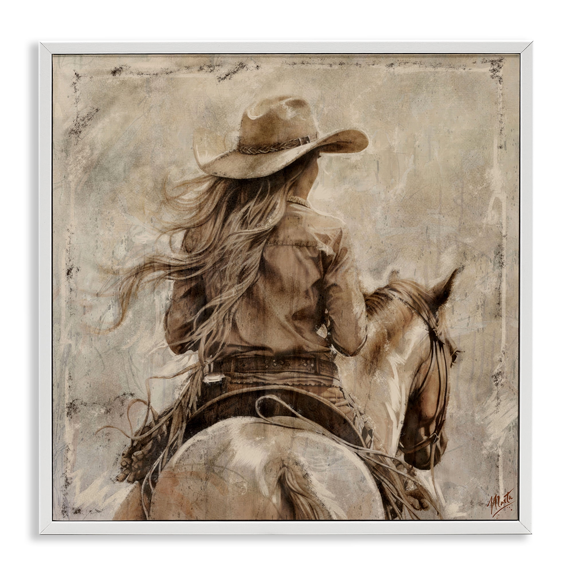 Stupell Industries Windblown Cowgirl on Horseback White Framed Giclee Art, design by Marta Wiley