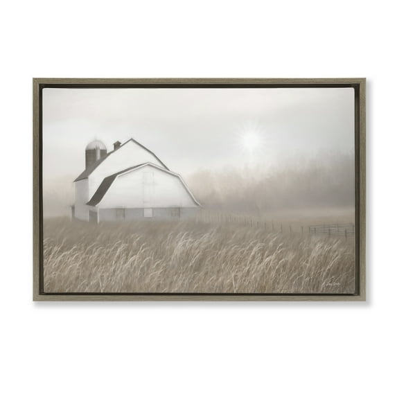 Stupell Industries Windblown Farm Grasses Landscape & Nature Painting Brown Floater Framed Canvas Art Print Wall Art, 31 x 21