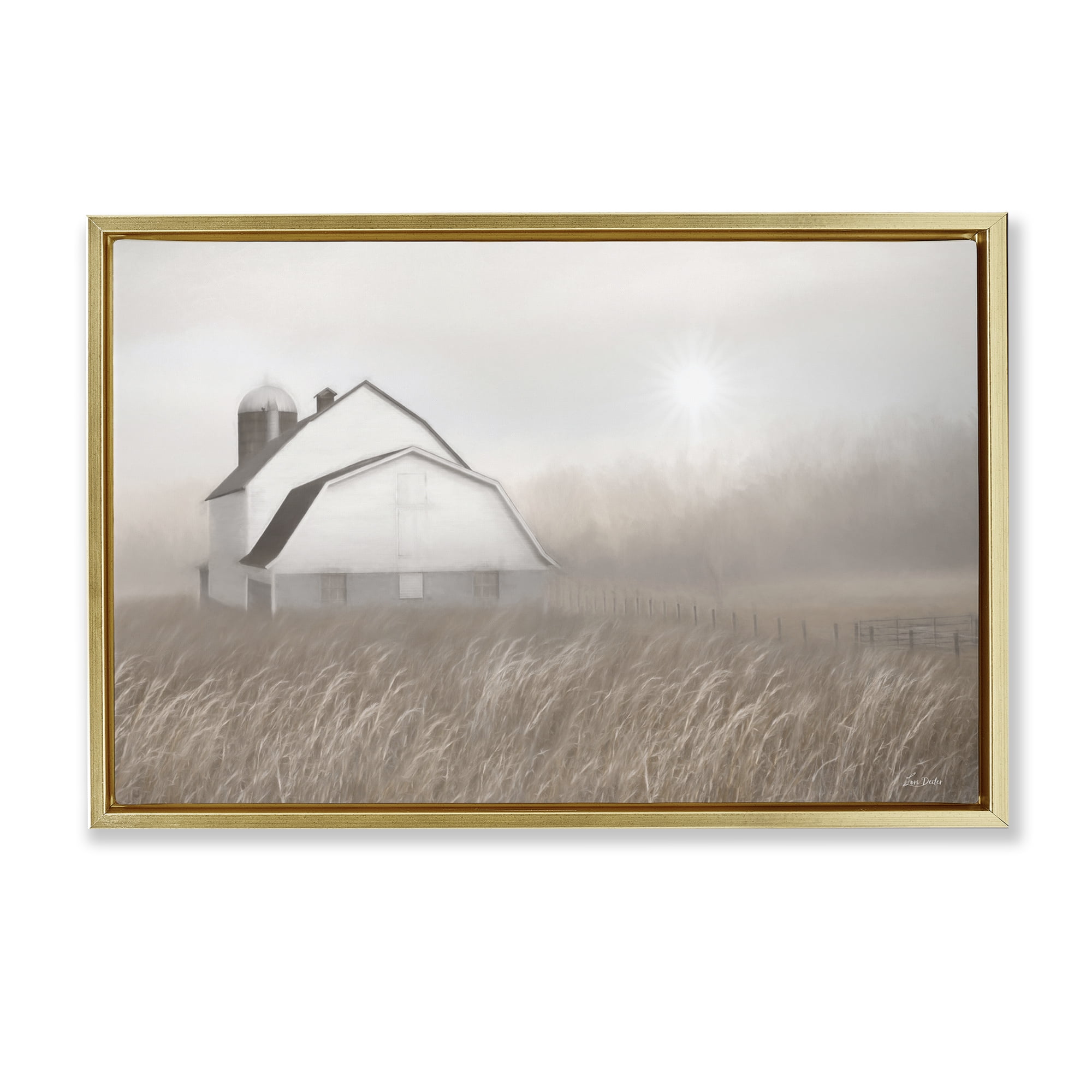 Stupell Industries Windblown Farm Grasses Landscape & Nature Painting Gold Floater Framed Canvas Art Print Wall Art, 25 x 17