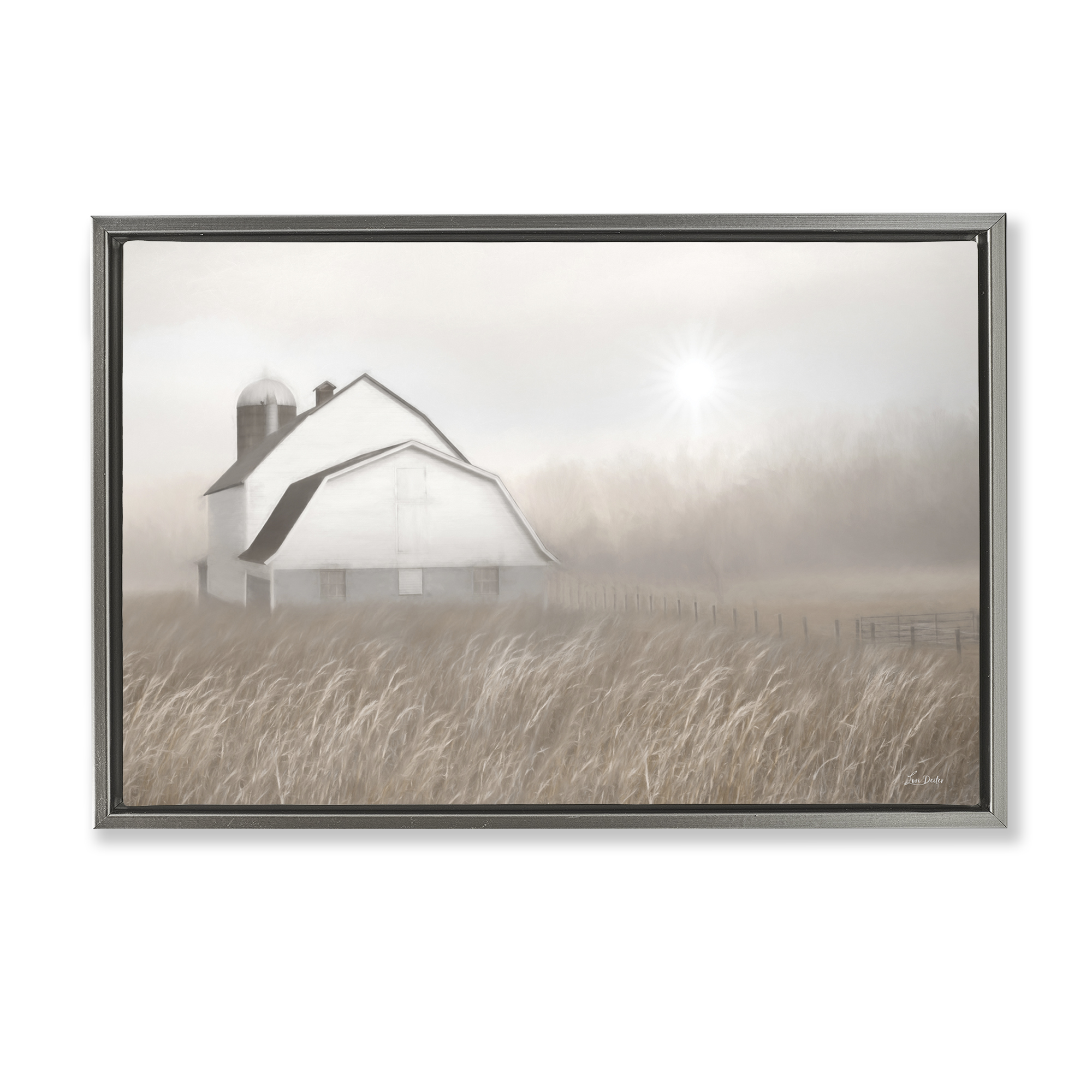 Stupell Industries Windblown Farm Grasses Landscape & Nature Painting Gray Floater Framed Canvas Art Print Wall Art, 25 x 17