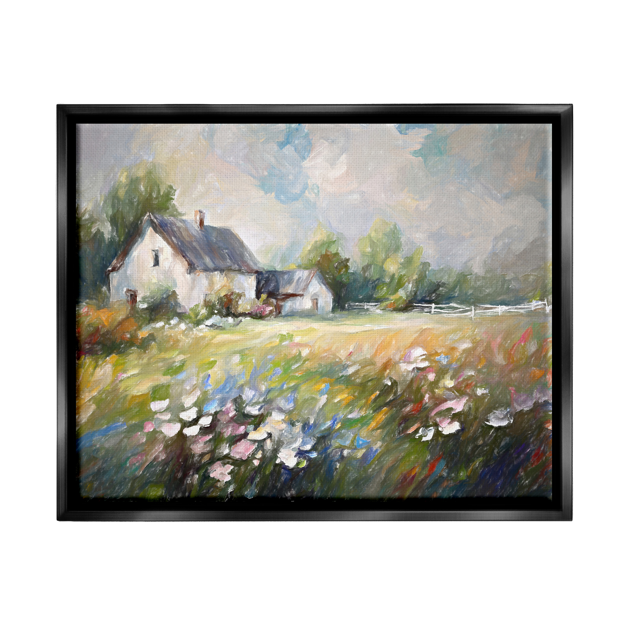 Stupell Industries Windblown Flowers Farmhouse Landscape Painting Black Floater Framed Canvas Art Print Wall Art, 31 x 25