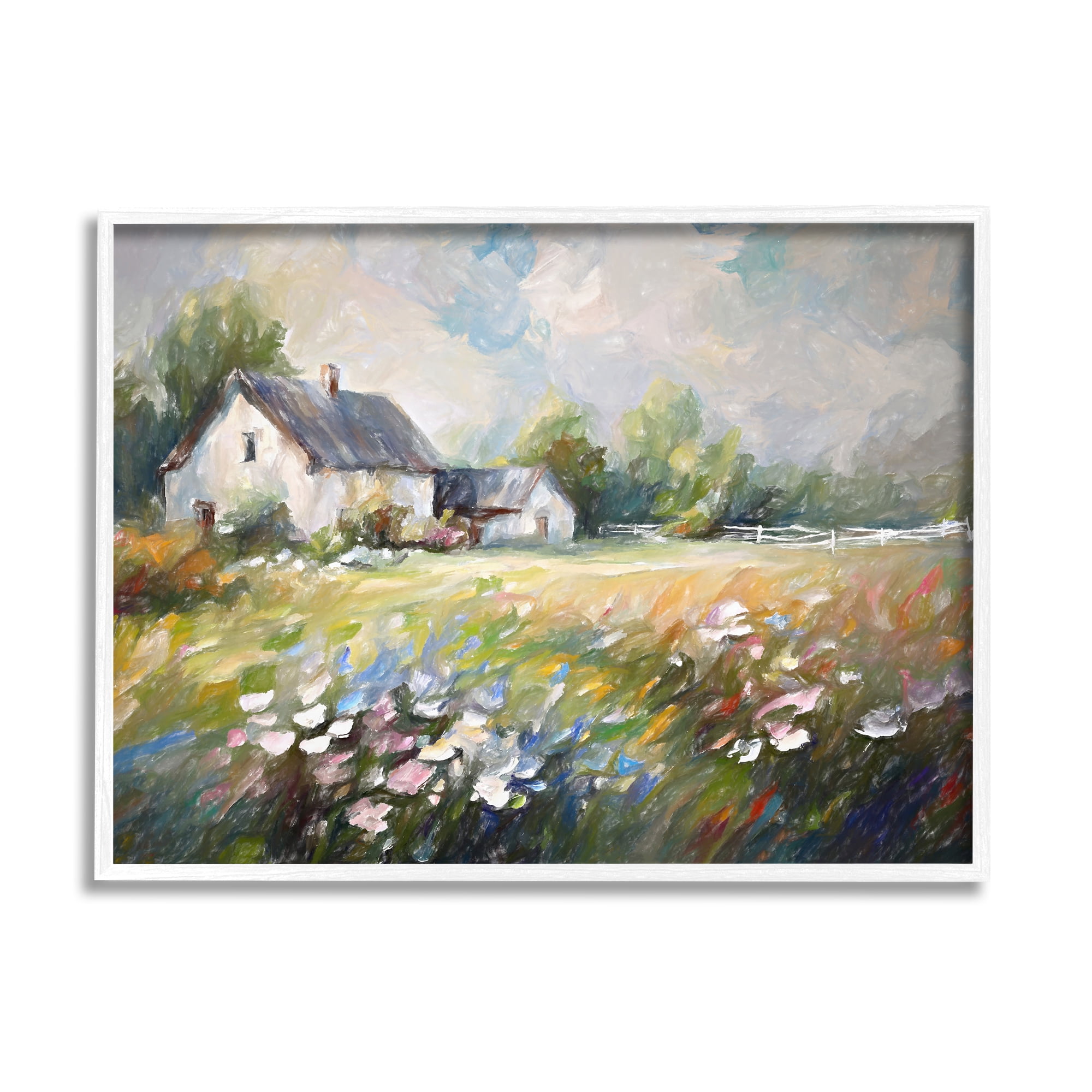Stupell Industries Windblown Flowers Farmhouse Landscape Painting White Framed Art Print Wall Art, 20 x 16