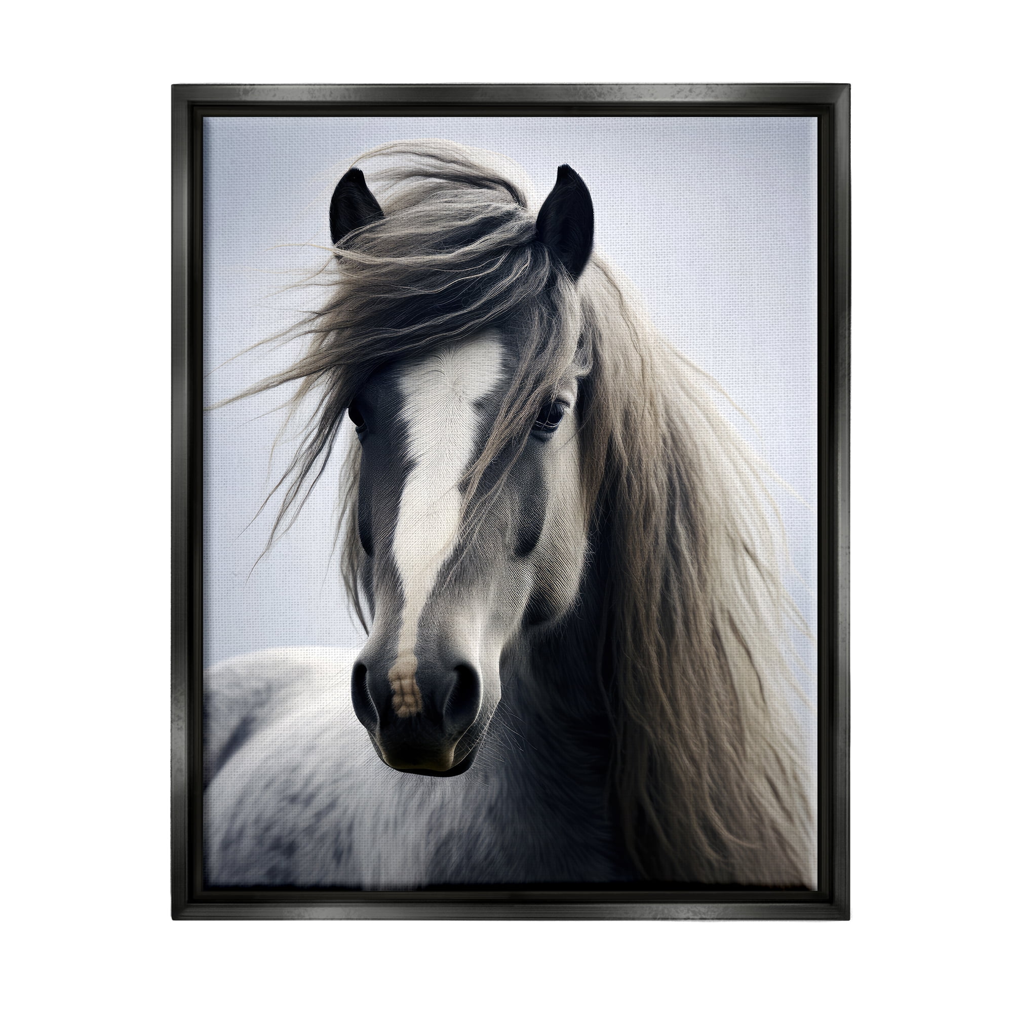 Stupell Industries Windblown Horse Mane Animals & Insects Photography Black Floater Framed Canvas Art Print Wall Art, 25 x 31