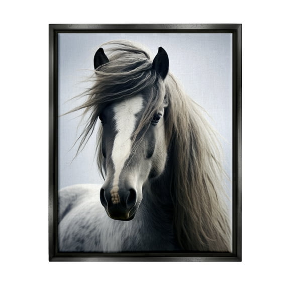 Stupell Industries Windblown Horse Mane Animals & Insects Photography Black Floater Framed Canvas Art Print Wall Art, 25 x 31
