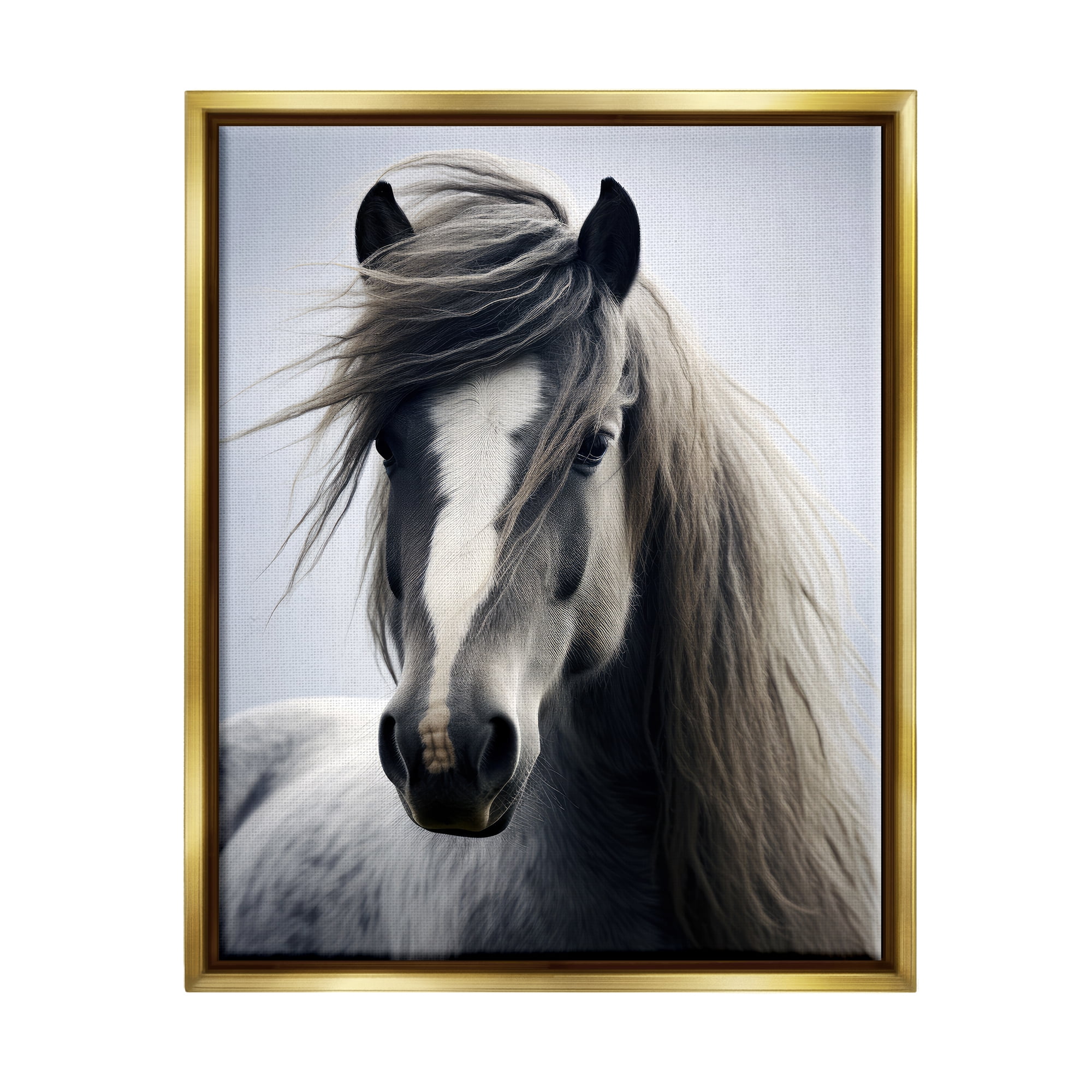 Stupell Industries Windblown Horse Mane Animals & Insects Photography Gold Floater Framed Canvas Art Print Wall Art, 17 x 21