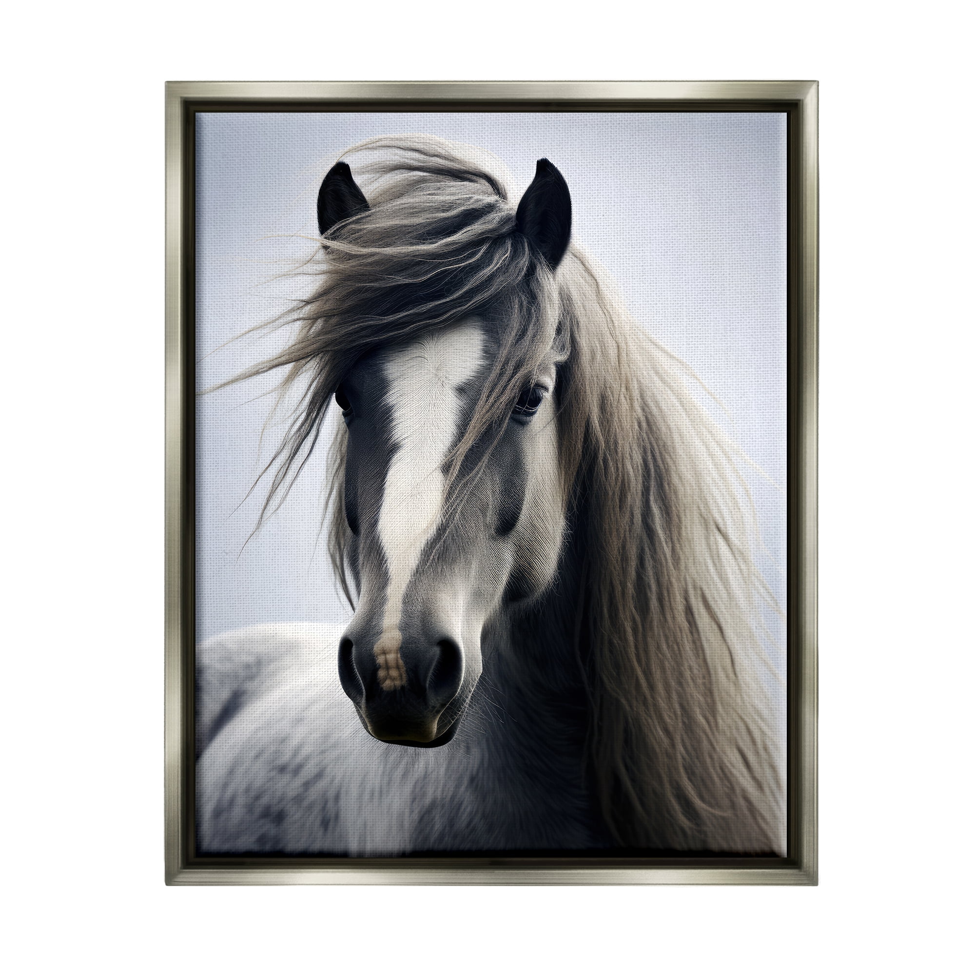 Stupell Industries Windblown Horse Mane Animals & Insects Photography Gray Floater Framed Canvas Art Print Wall Art, 25 x 31