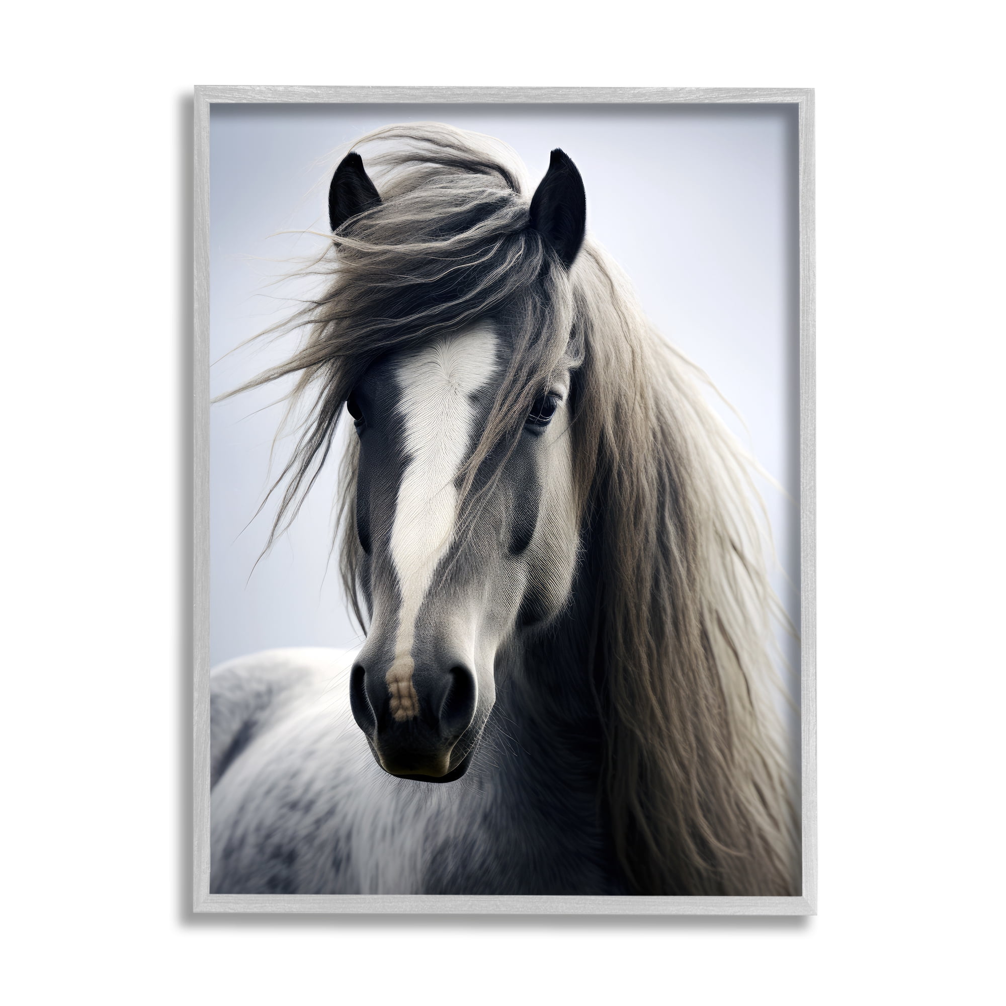 Stupell Industries Windblown Horse Mane Animals & Insects Photography Gray Framed Art Print Wall Art, 16 x 20